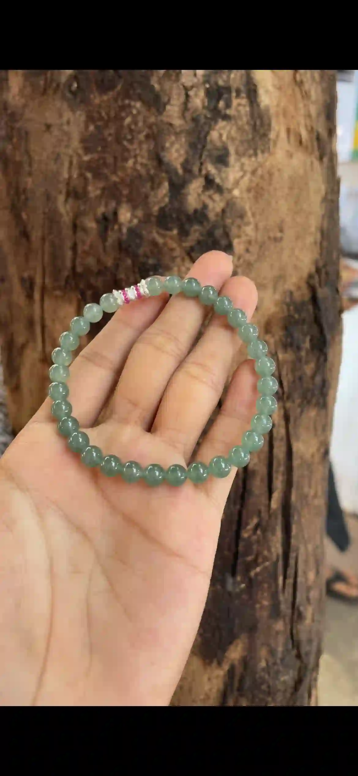  Icy Uniform Olive‑Green Jadeite Dainty Bead Bracelet, view 2 | Myanmar Jadeite reference #10020002