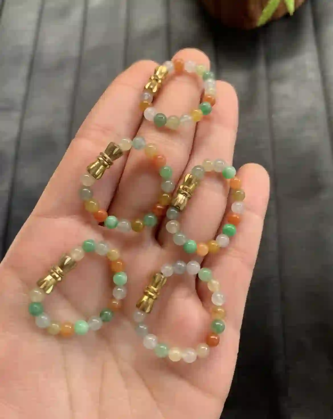   Natural Multicolor Jadeite Beaded Rings, Set of 5, view 2 | Myanmar Jadeite reference #2430001