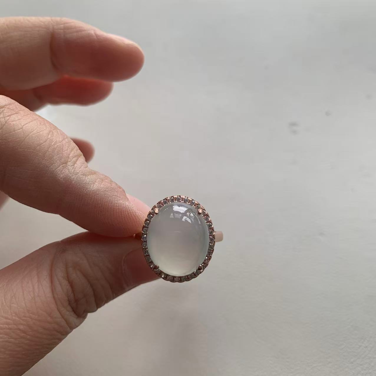   Icy Jade Ring in Rose Gold Setting - Burmese Jadeite Type A from Hpakant, Myanmar | Myanmar Jadeite