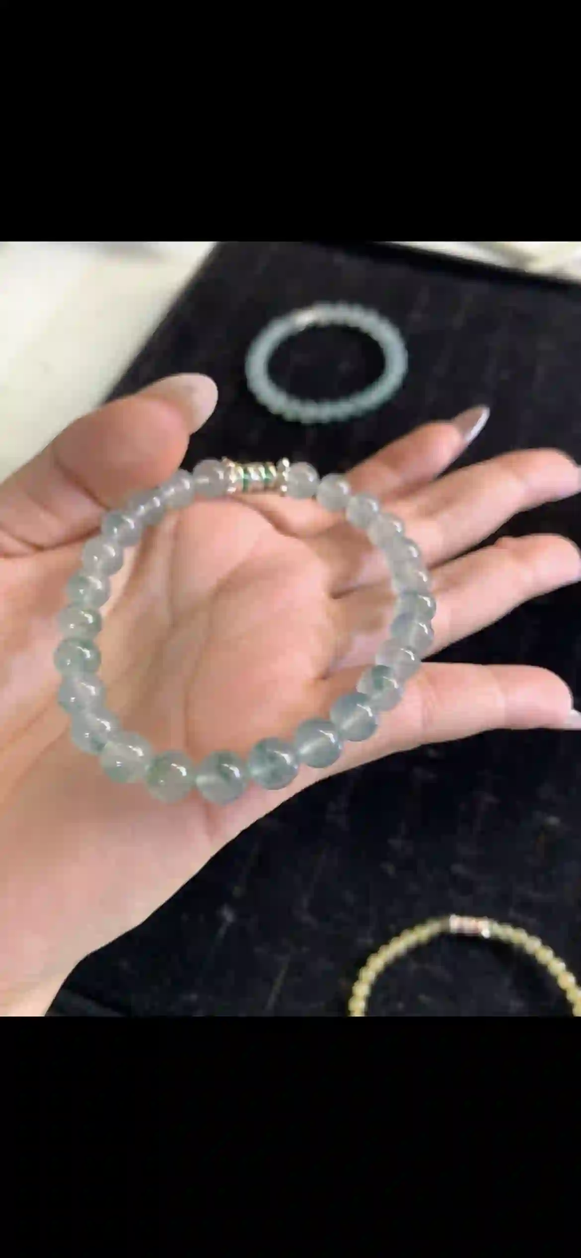 Icy Translucent Floating Green Jade Bead Bracelet, view 2 | Myanmar Jadeite reference #25170001