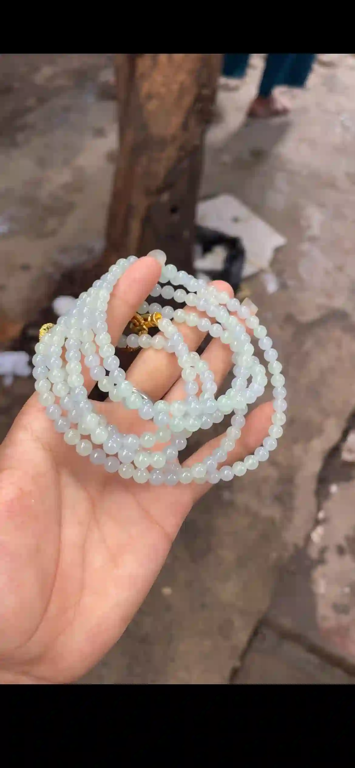 Icy Pale Blue-Green Jadeite Bead Long Necklace — Multi-Wear Design with Gold Clasp | Myanmar Jadeite reference #20610001