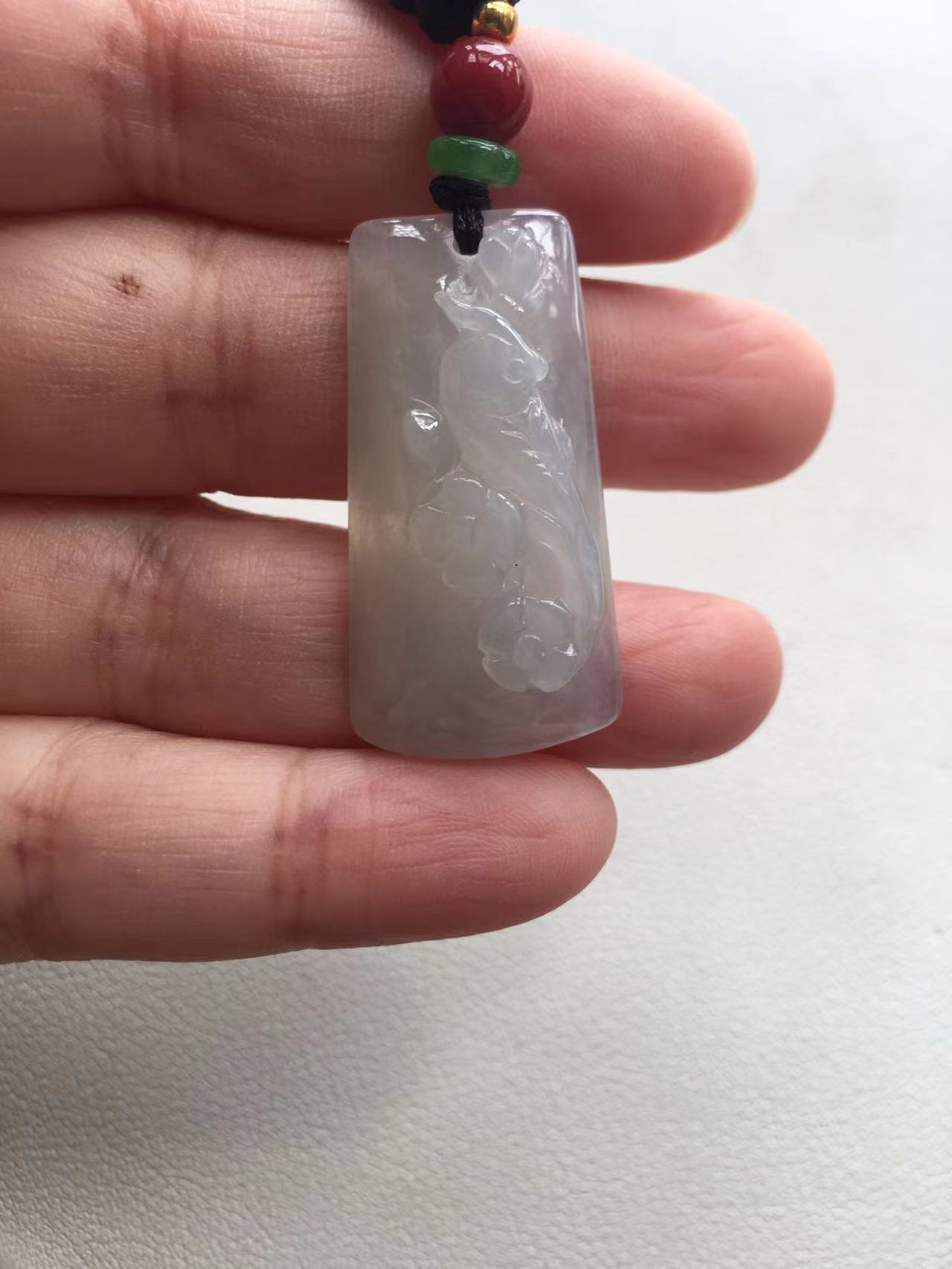 Icy Jade Pendant with Plum Blossom Carving - Burmese Jadeite Type A from Hpakant, Myanmar | Myanmar Jadeite