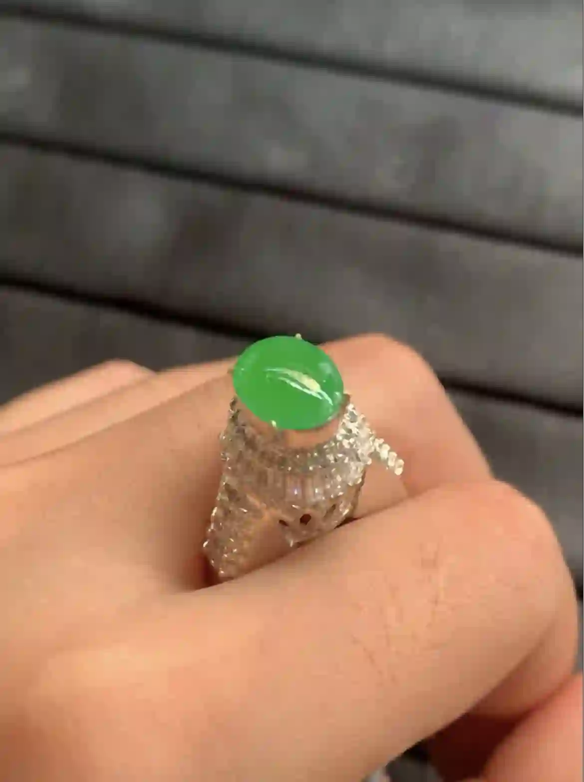 Luxury Green Jade Statement Ring | Myanmar Jadeite reference #2160006