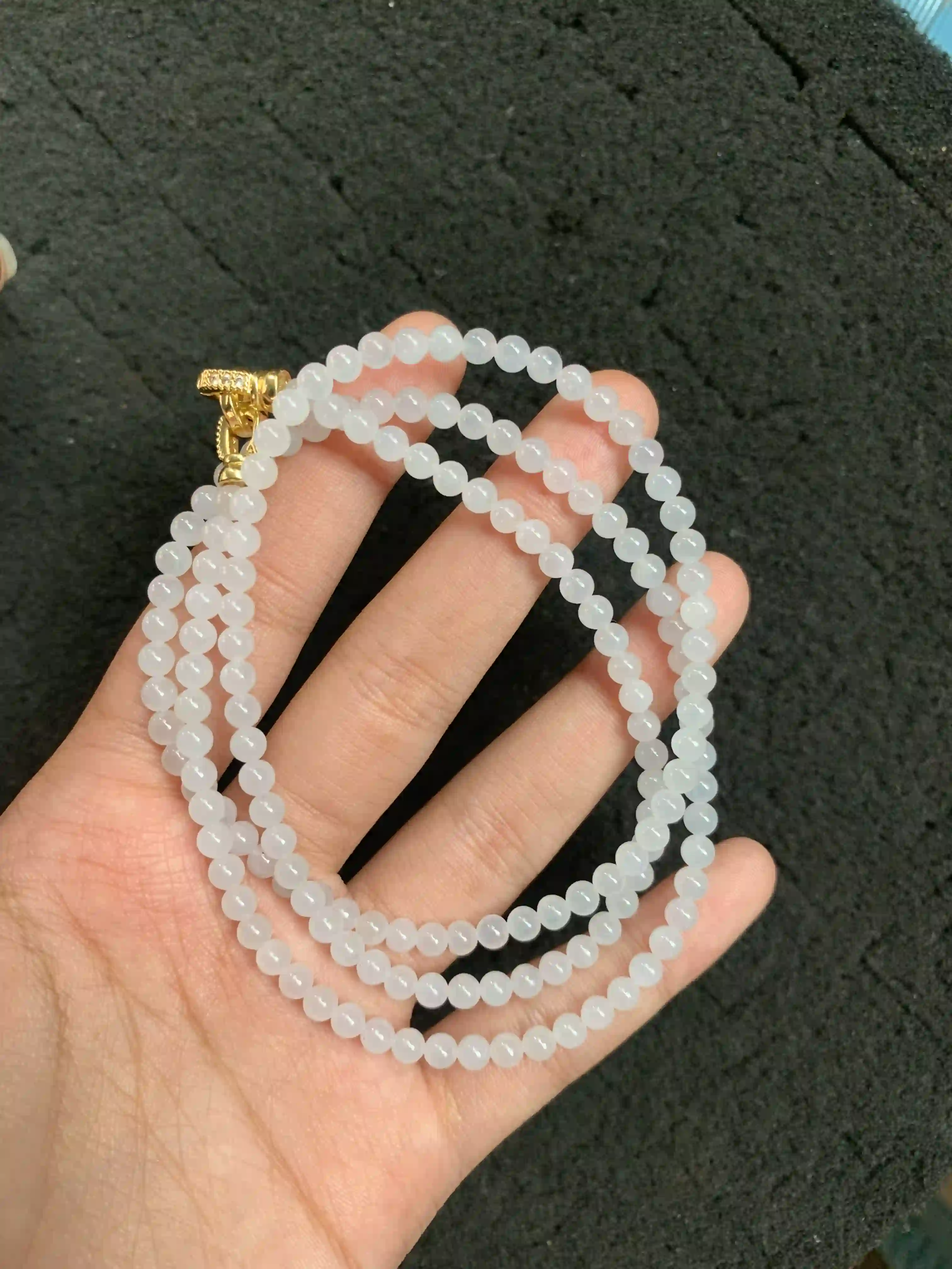  Natural Pure White Jade Bead Necklace, view 2 | Myanmar Jadeite reference #1800003