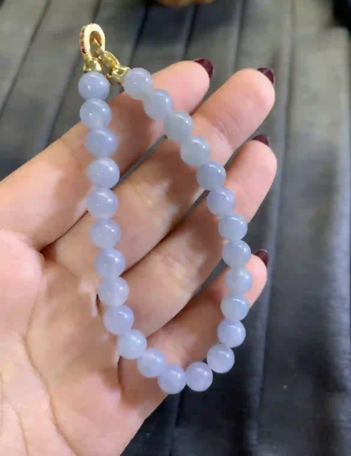 Icy Lavender Blue Jade Bead Bracelet | Myanmar Jadeite reference #2850010