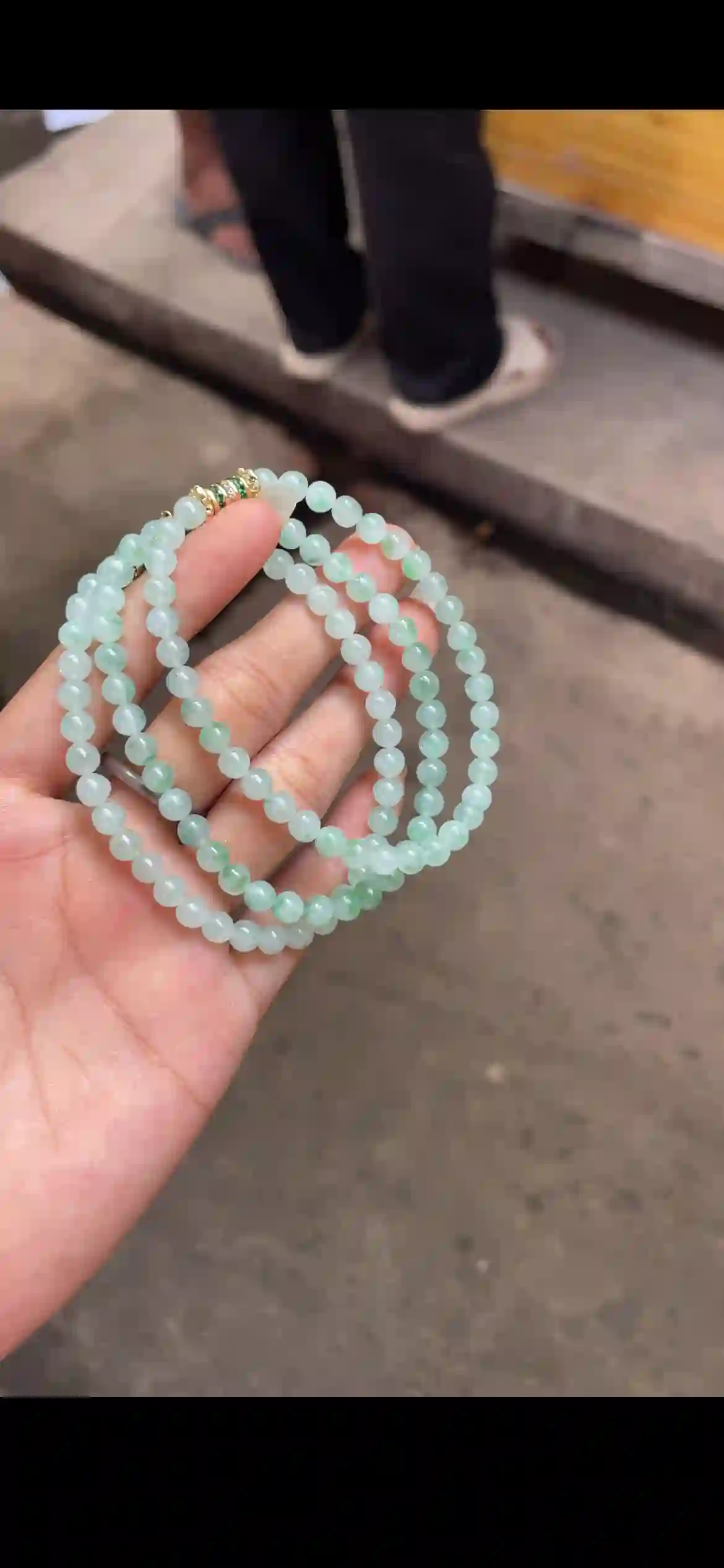 Icy Mint Green Jade Bead Double-Strand Bracelet with Gold & Emerald Accent Spacers, view 2 | Myanmar Jadeite reference #21540001
