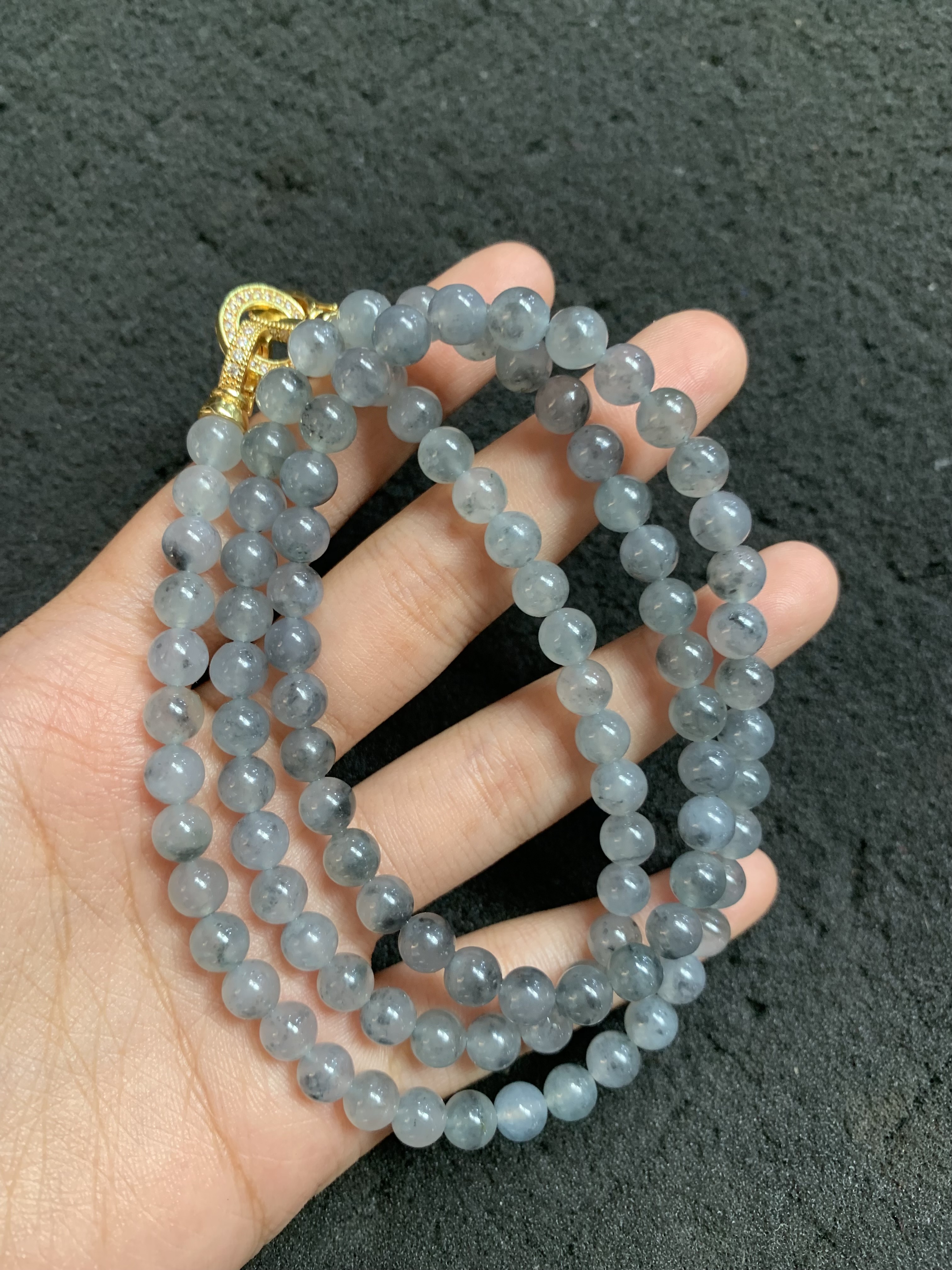 Natural Black Ice Jade Bead Necklace