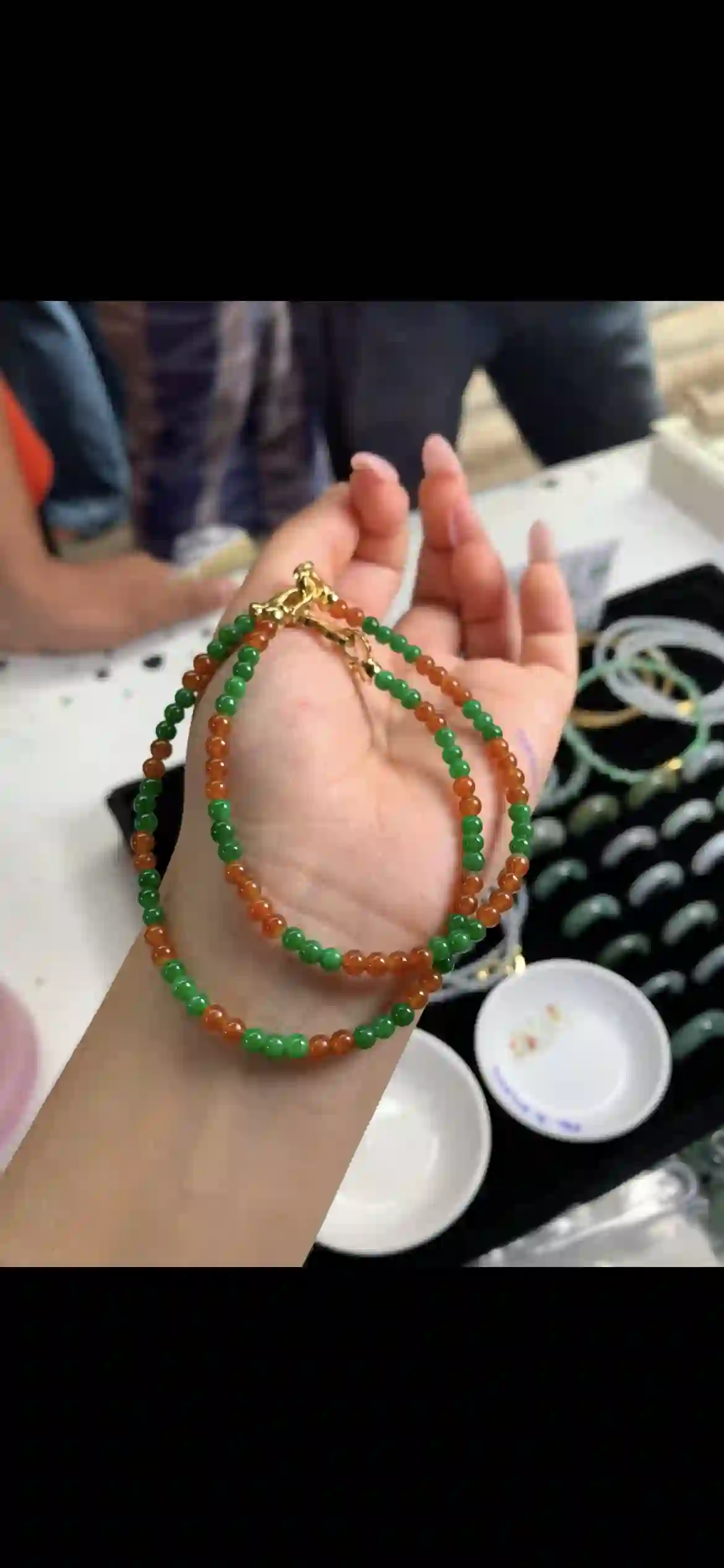Dual‑Tone Green & Honey Yellow Jadeite Multi‑Wrap Bracelet, view 2 | Myanmar Jadeite reference #12750001