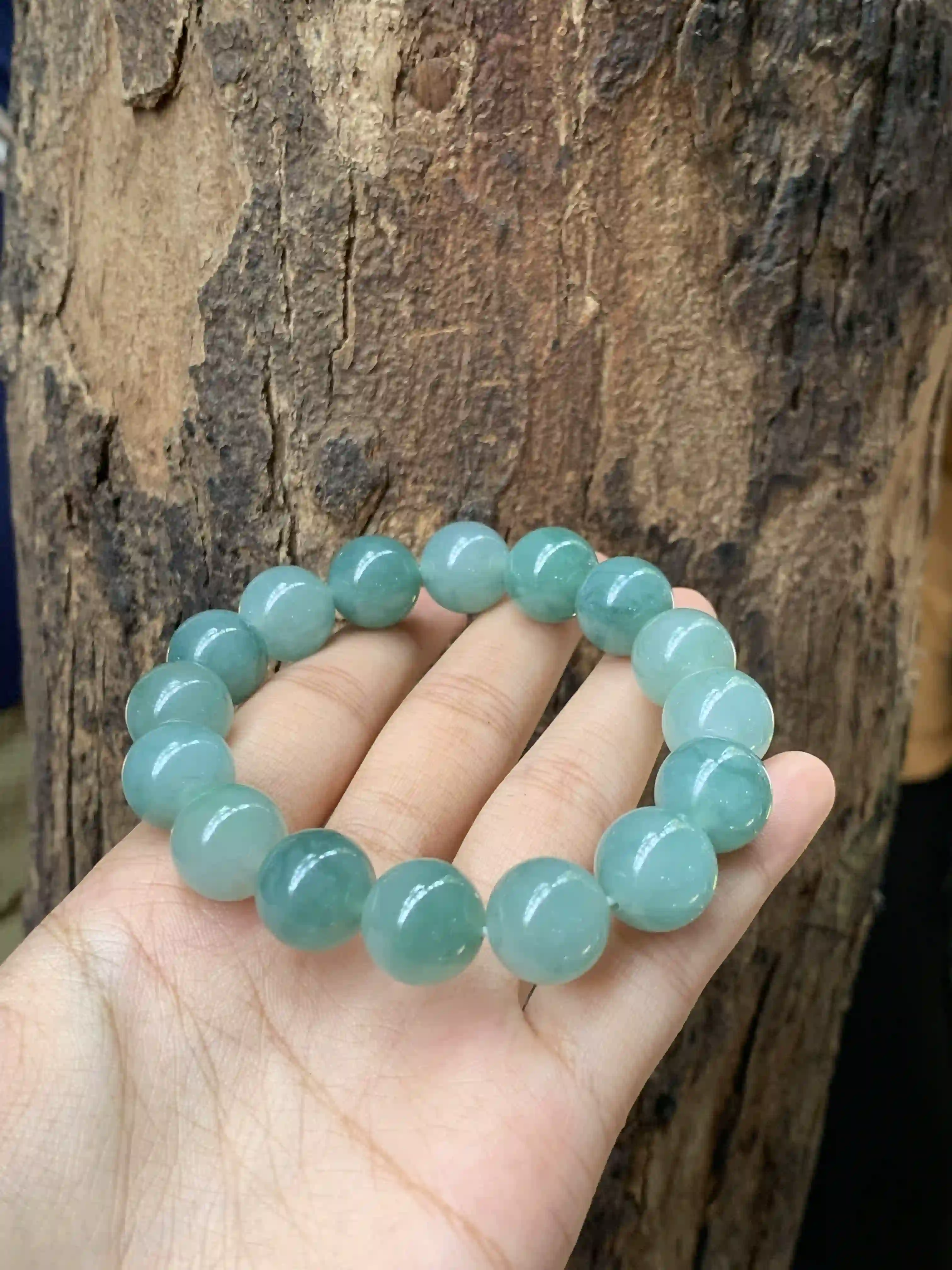 Natural Blue Green Jade Beaded Bracelet, view 2 | Myanmar Jadeite reference #2250001