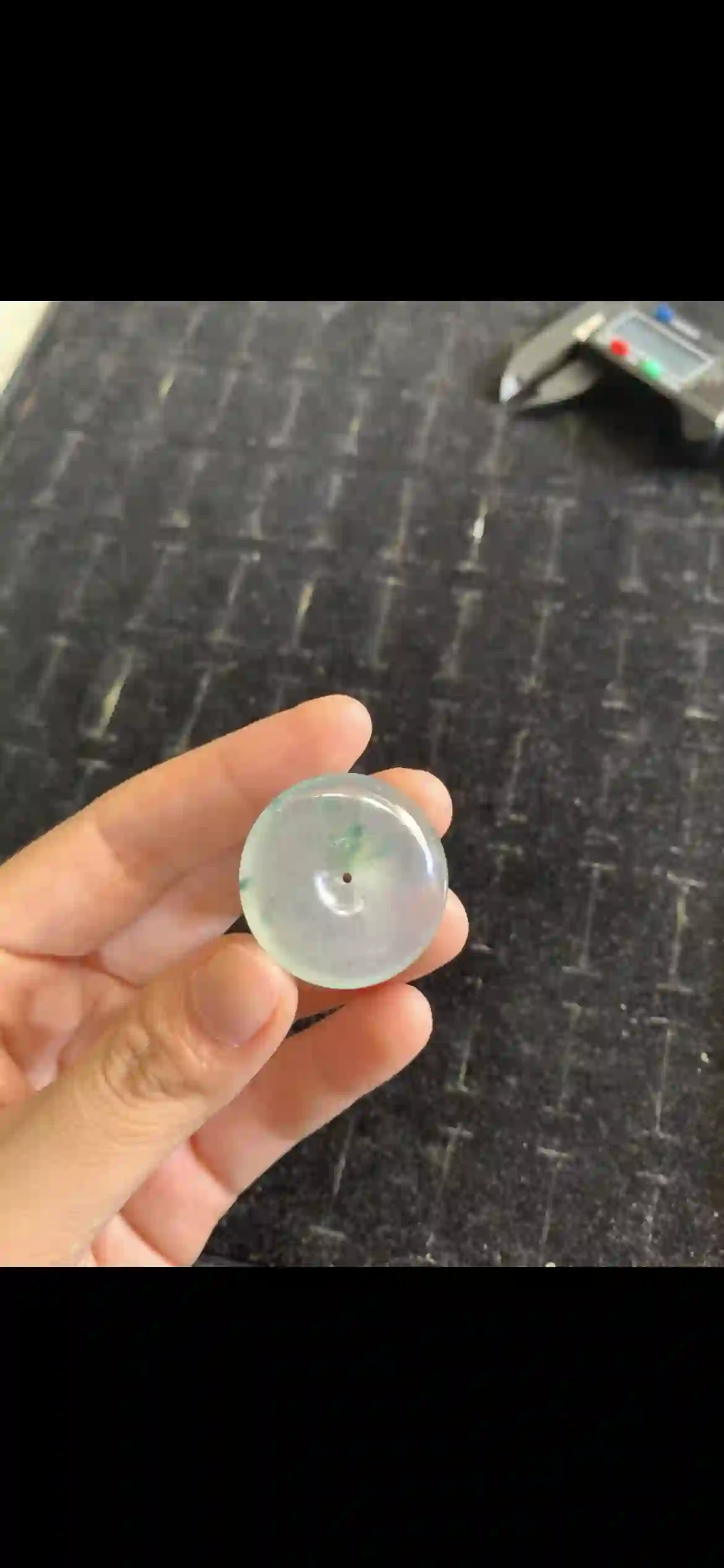 Icy Translucent Jade Donut Pendant with Floating Green Inclusions | Myanmar Jadeite reference #21000001