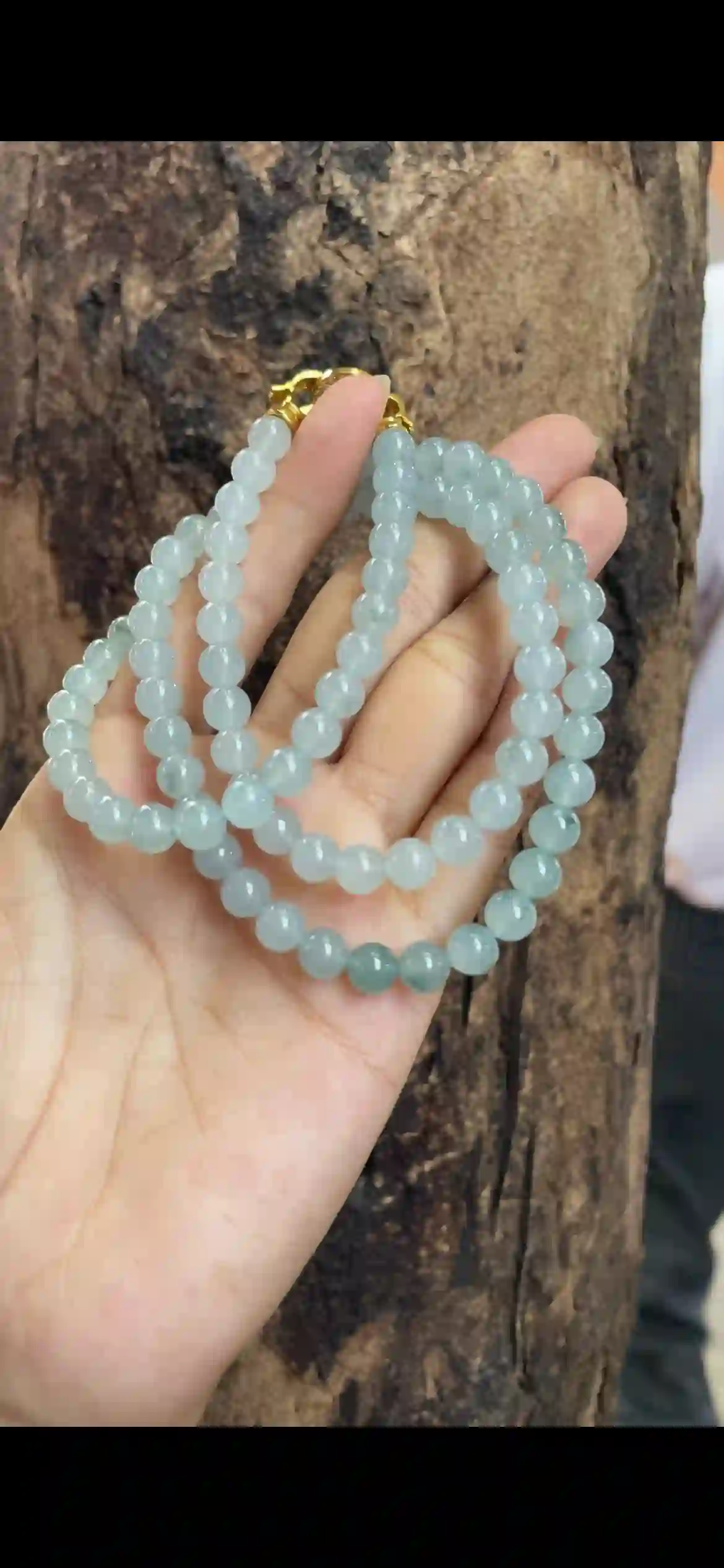  Icy Pale Celadon Floating Green Jadeite Multi‑Loop Strand, view 2 | Myanmar Jadeite reference #9960001