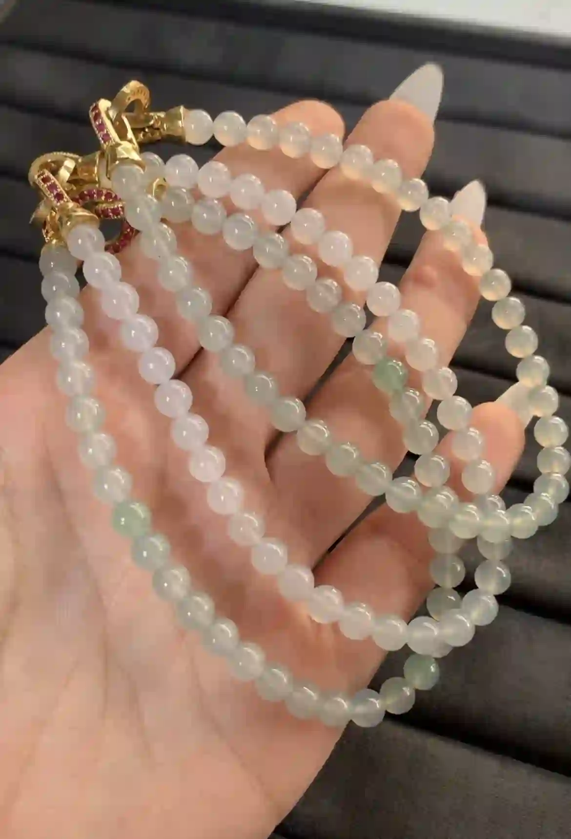 Natural Icy Translucent Jade Bead Necklace, view 2 | Myanmar Jadeite reference #1680005