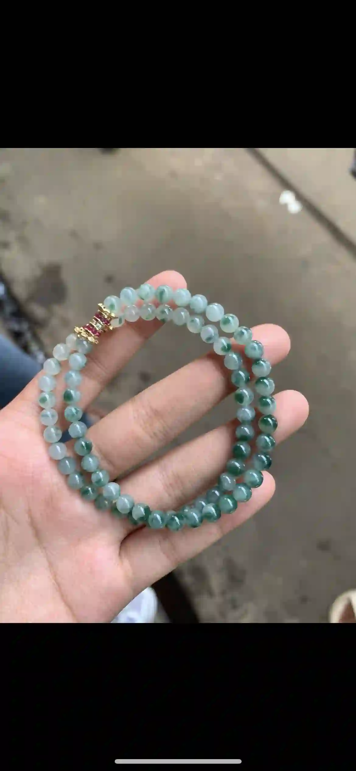  Double-Strand Floating Flower Jade Bead Bracelet with Gemstone Accent Clasp | Myanmar Jadeite reference #17190001