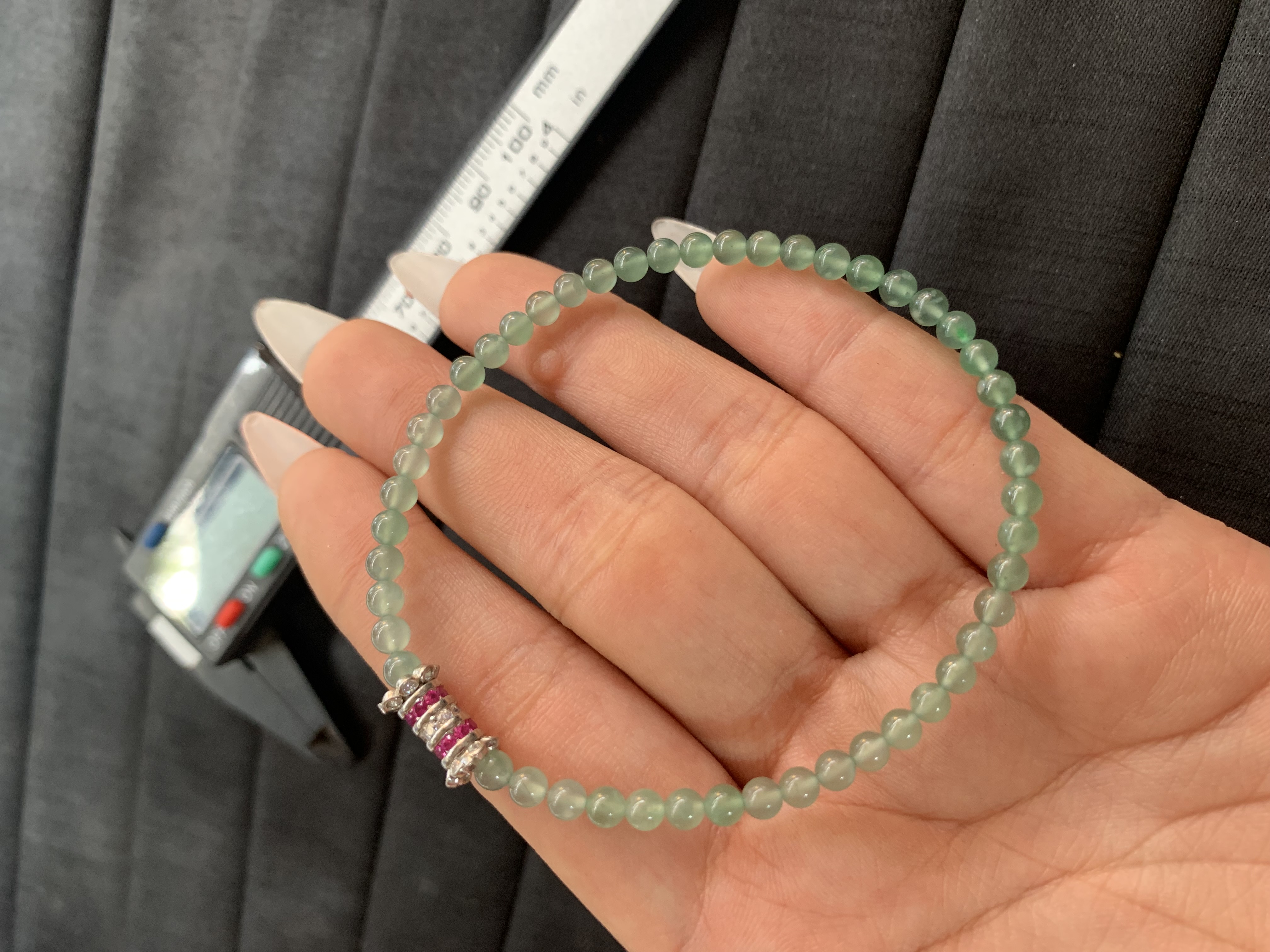  Delicate Light Green Jade Beaded Bracelet with Embellished Clasp - Burmese Jadeite from Myanmar