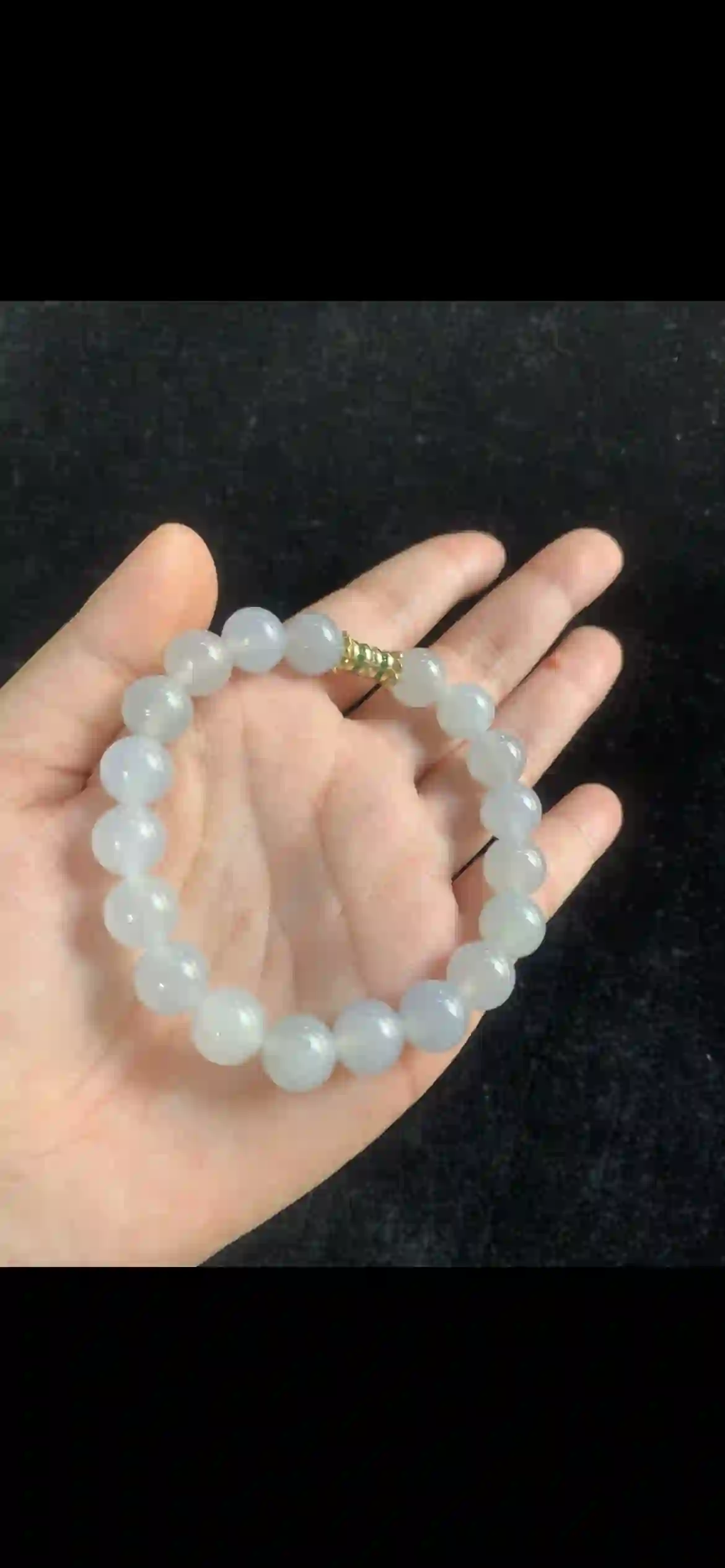 Icy Lavender White Jade Beaded Bracelet with Gold & Emerald Accent | Myanmar Jadeite reference #36840001