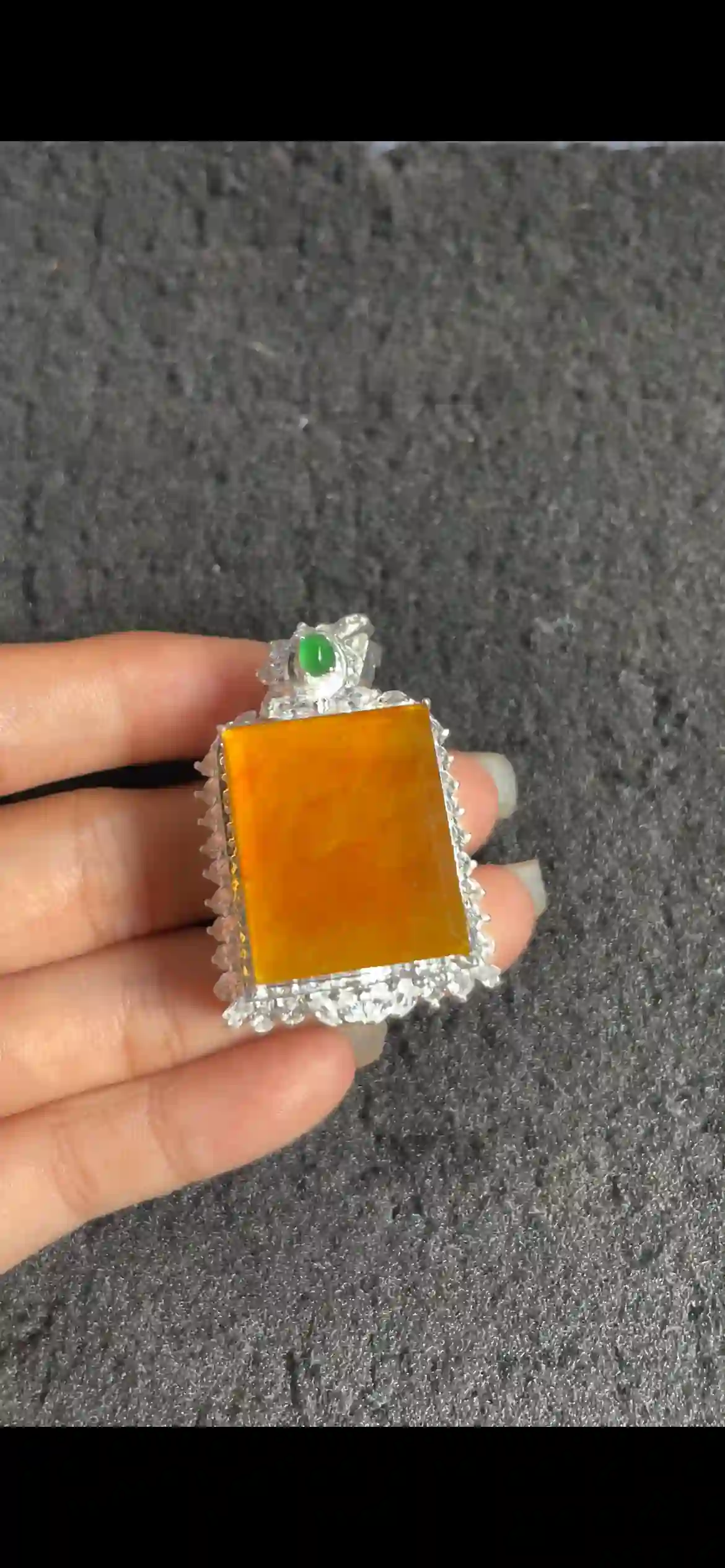Natural Rich Honey Yellow Jadeite Rectangle Pendant, view 2 | Myanmar Jadeite reference #7230002