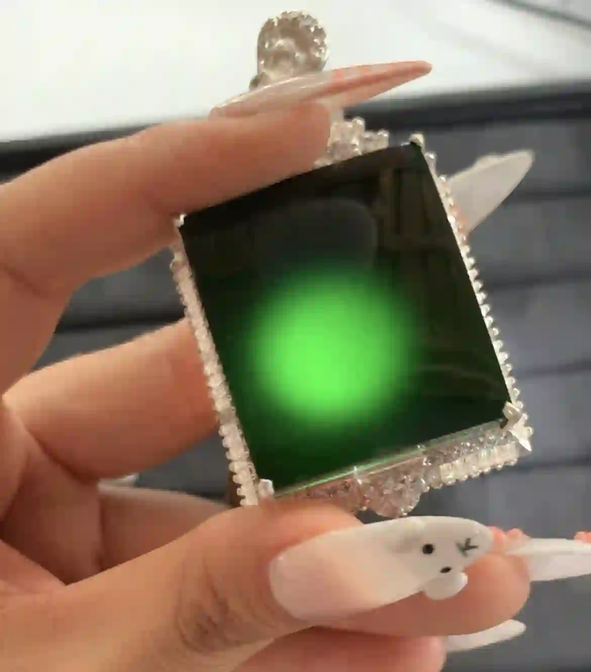 Stunning Square Green Gemstone Pendant with Sparkling Border | Myanmar Jadeite reference #1110003