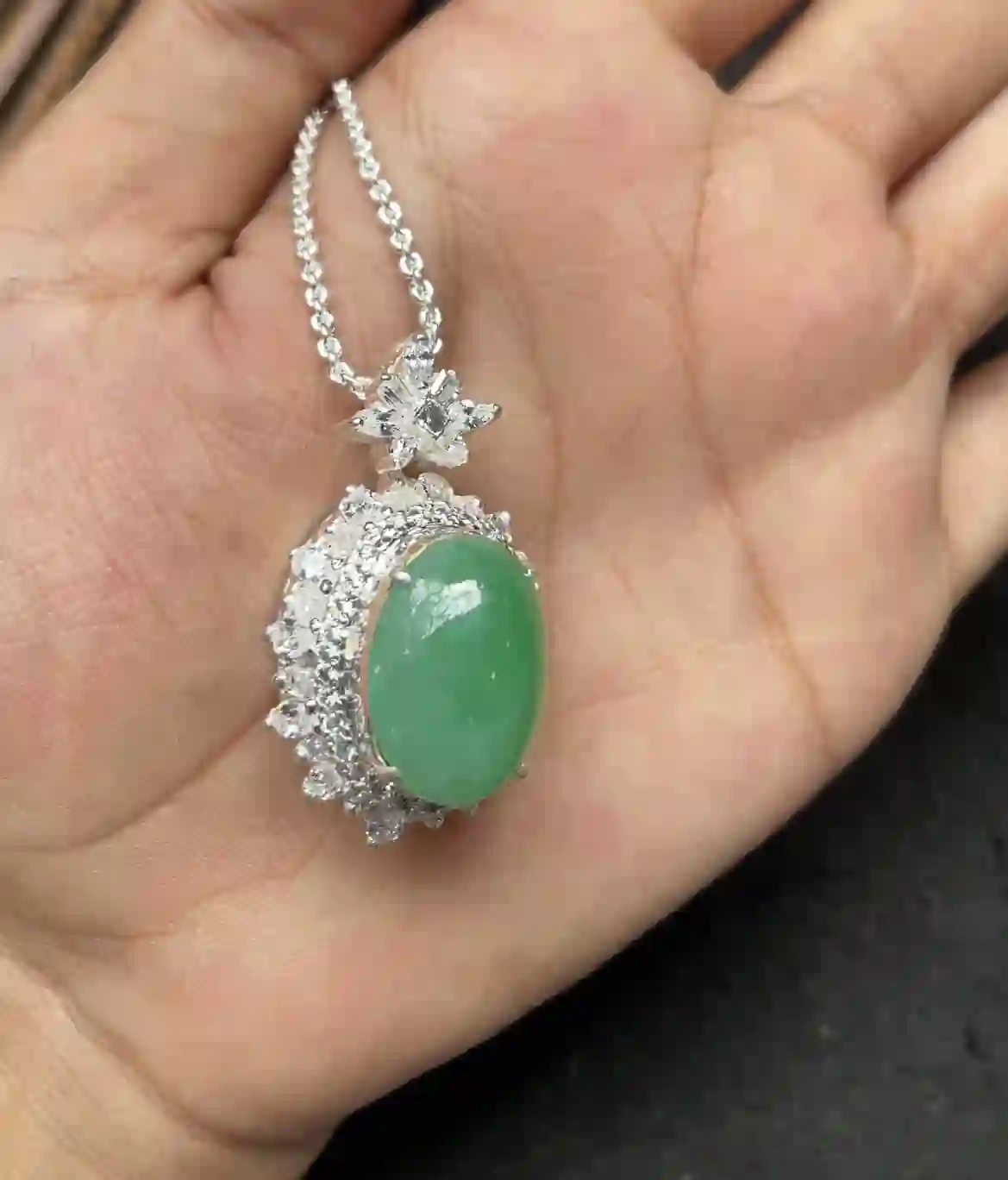 Green Jade Cabochon Pendant Necklace | Myanmar Jadeite reference #2730006
