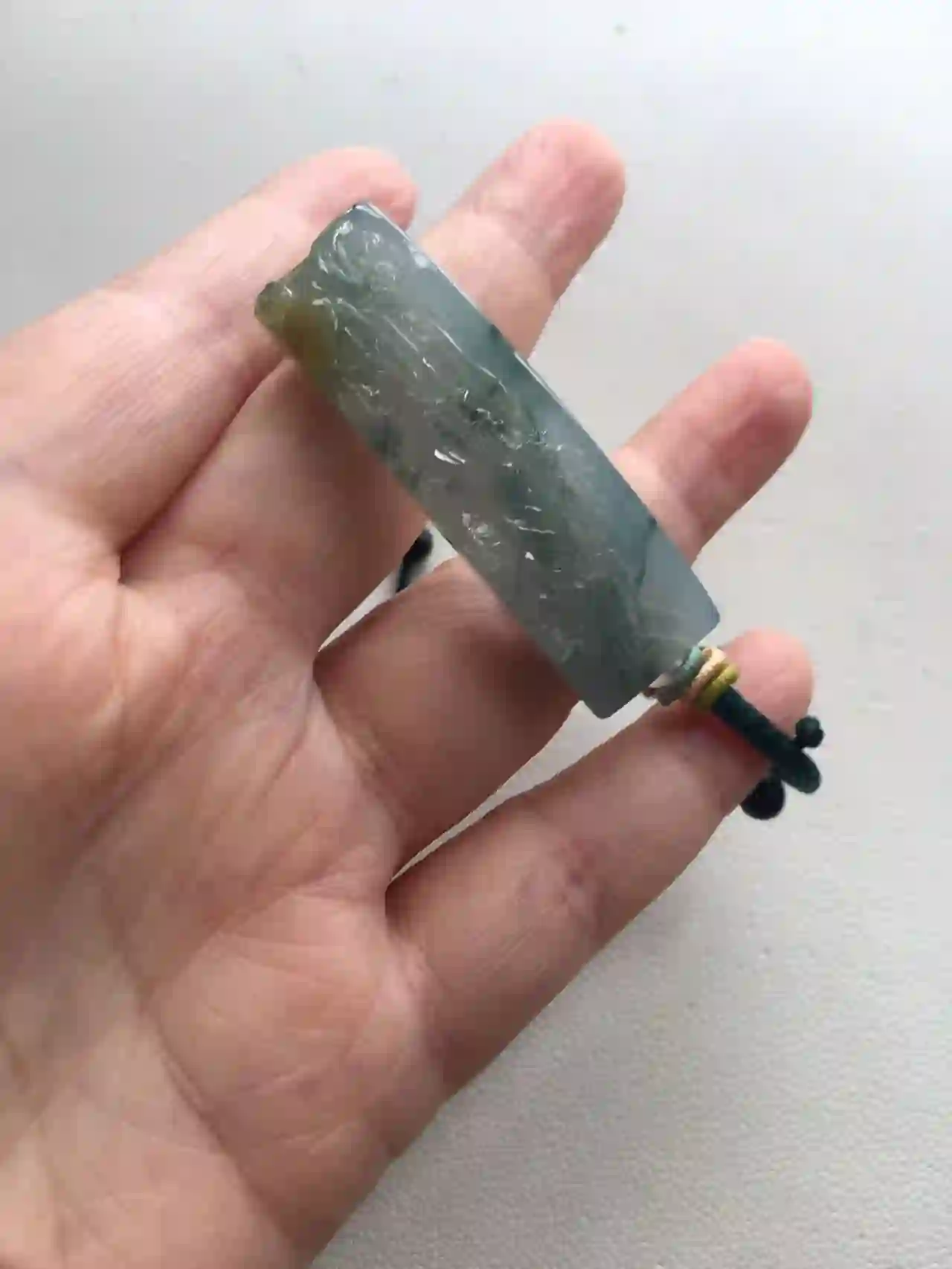   Icy Jade Bar Pendant with Landscape Carving, view 2 | Myanmar Jadeite reference #2070010
