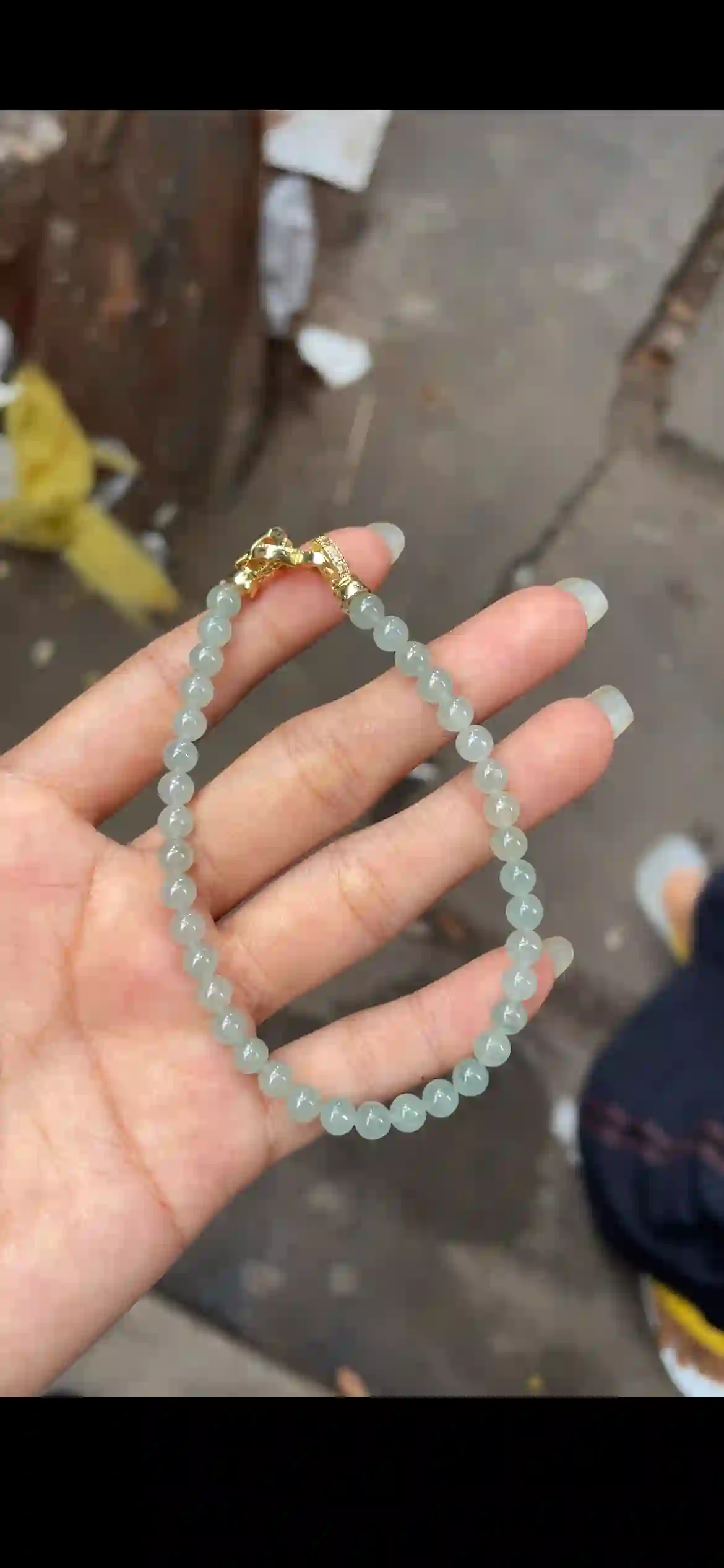 Icy Pale Celadon Jadeite Bead Bracelet | Myanmar Jadeite reference #15150001