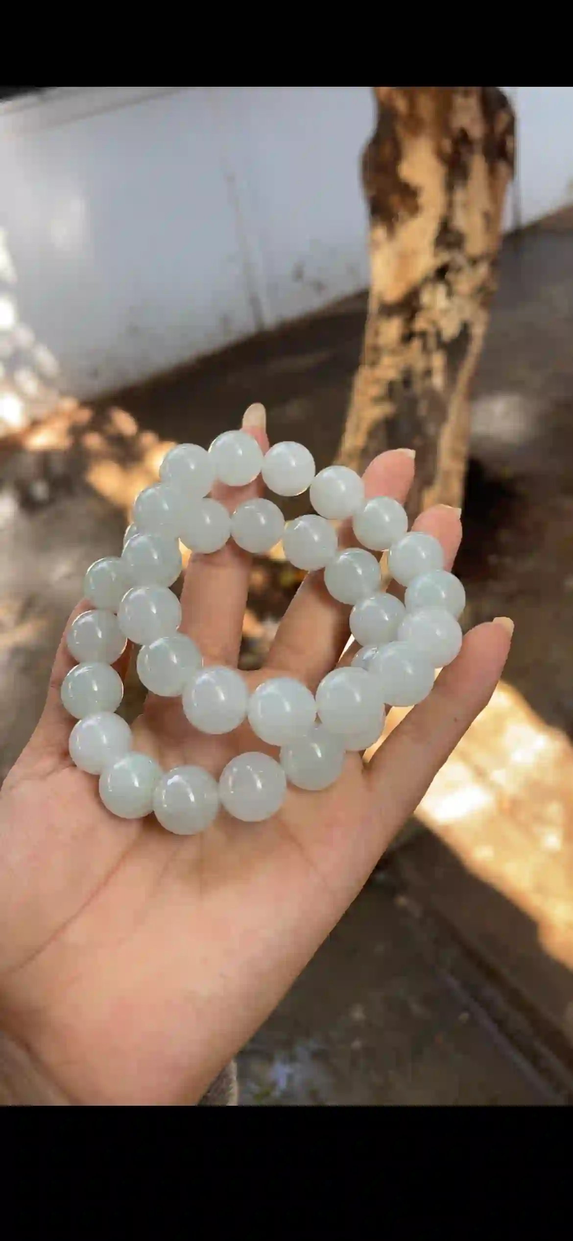 Premium Icy White Jade Large Bead Bracelet | Myanmar Jadeite reference #27450001