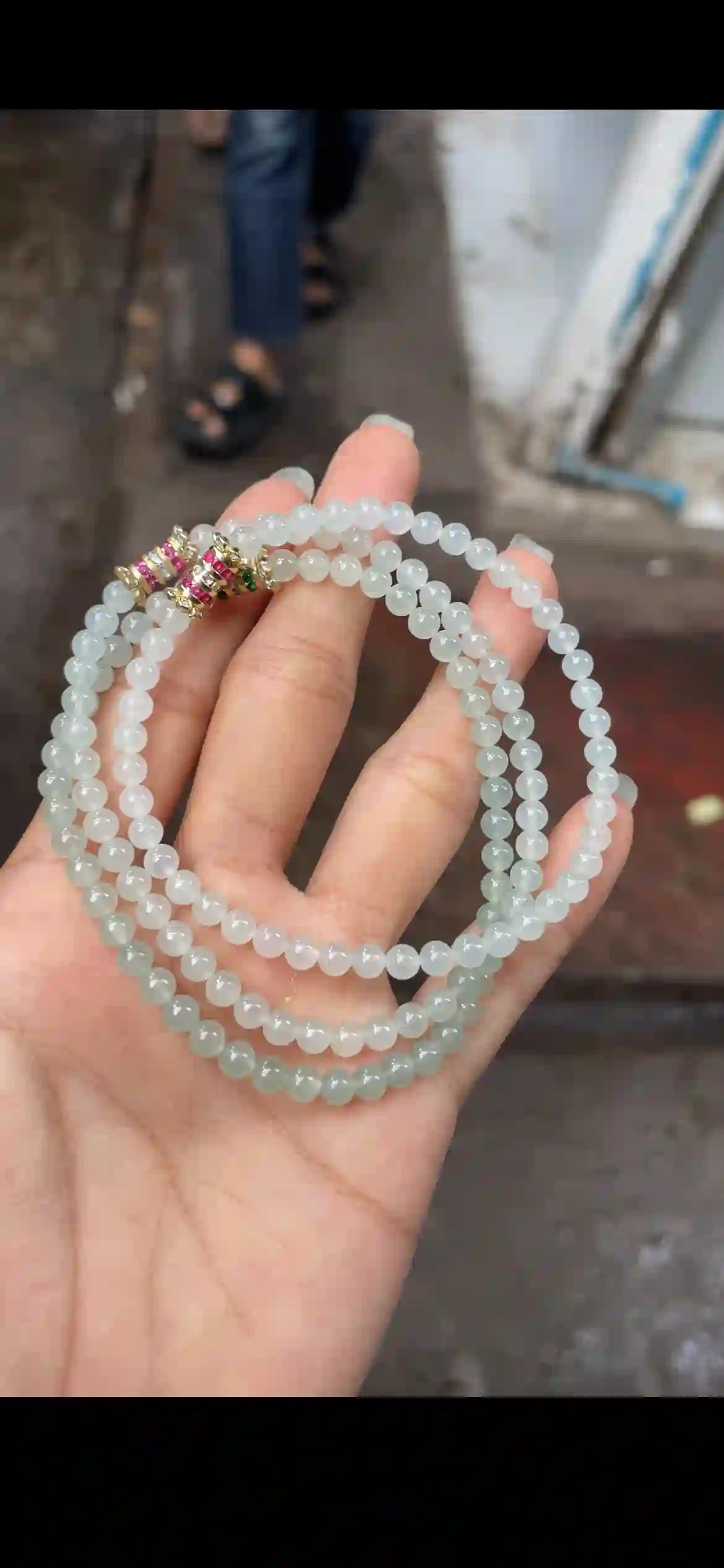Icy Pale Celadon Jadeite Bead Multi-Strand Jewelry, view 2 | Myanmar Jadeite reference #15420001