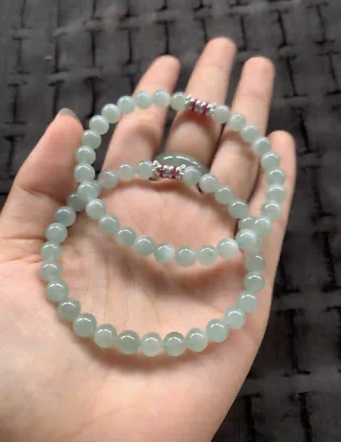 Soft Pale Green Translucent Jade Beaded Bracelet / Strand | Myanmar Jadeite reference #25110001