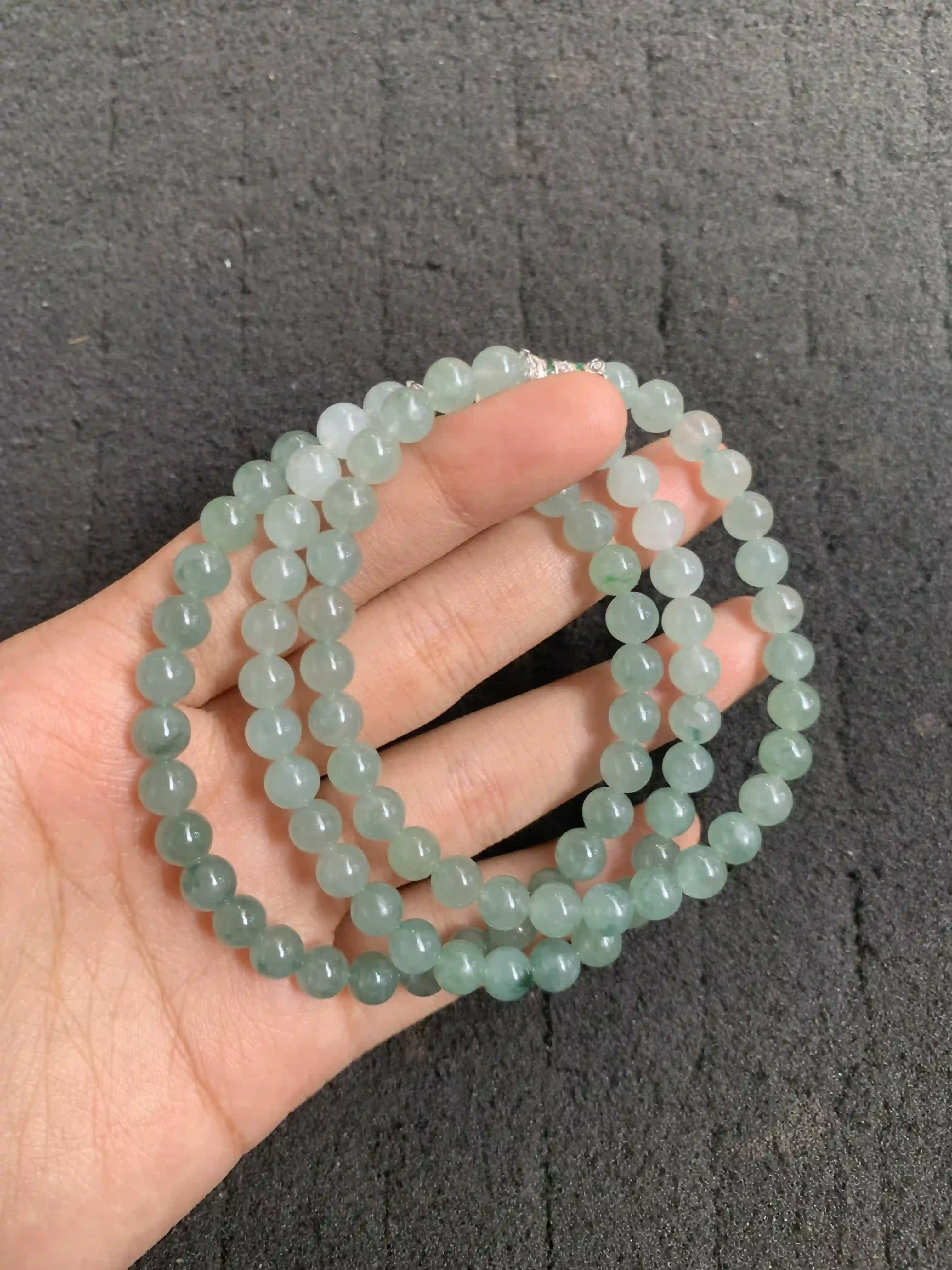   Natural Icy Blue Green Jade Bead Necklace | Myanmar Jadeite reference #2010007