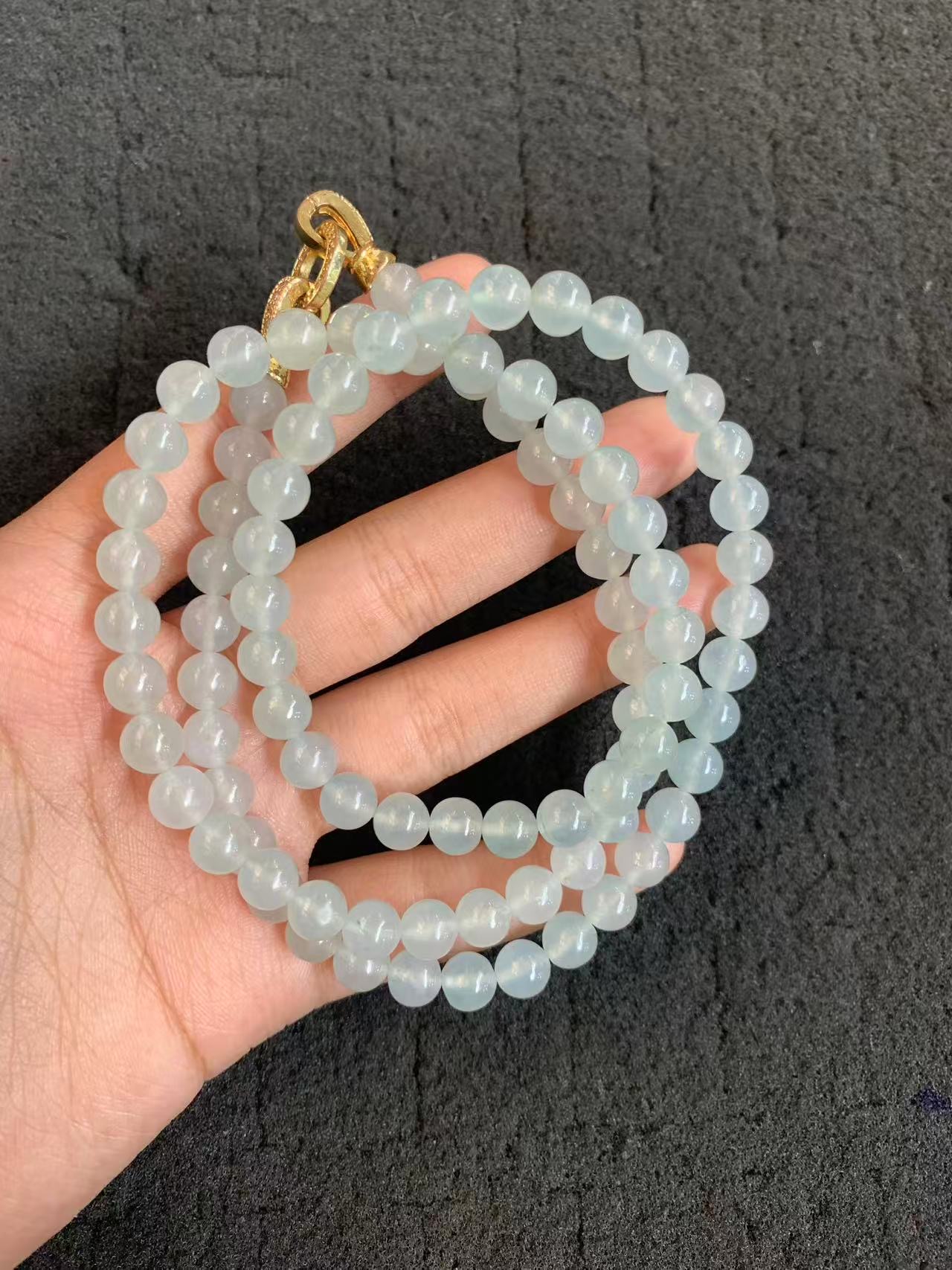 Translucent Ice-Type Jadeite Multi-Strand Necklace with Gold Clasp Translucent Ice-Type Jadeite Multi-Strand Necklace with Gold Clasp - Burmese Jadeite from Myanmar