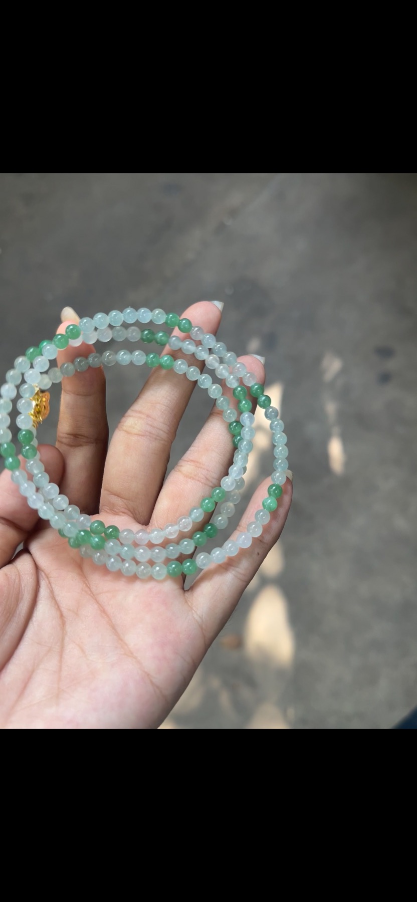 Natural Ice Variety Light Green & White Jadeite Small Bead Multi-Wrap Bracelet / Necklace with Gold Charm Accent | Myanmar Jadeite reference #38280001