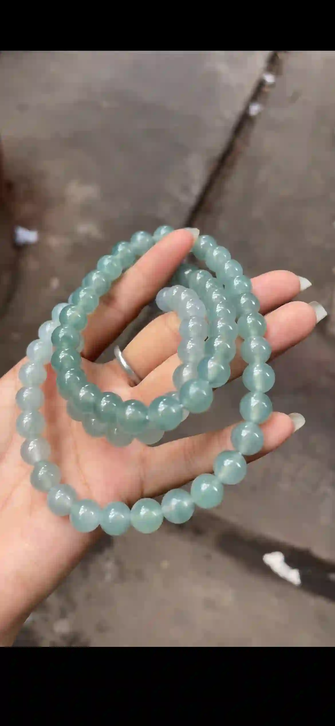 Icy Soft Blue‑Green Jadeite Long Bead Strand | Myanmar Jadeite reference #13920001