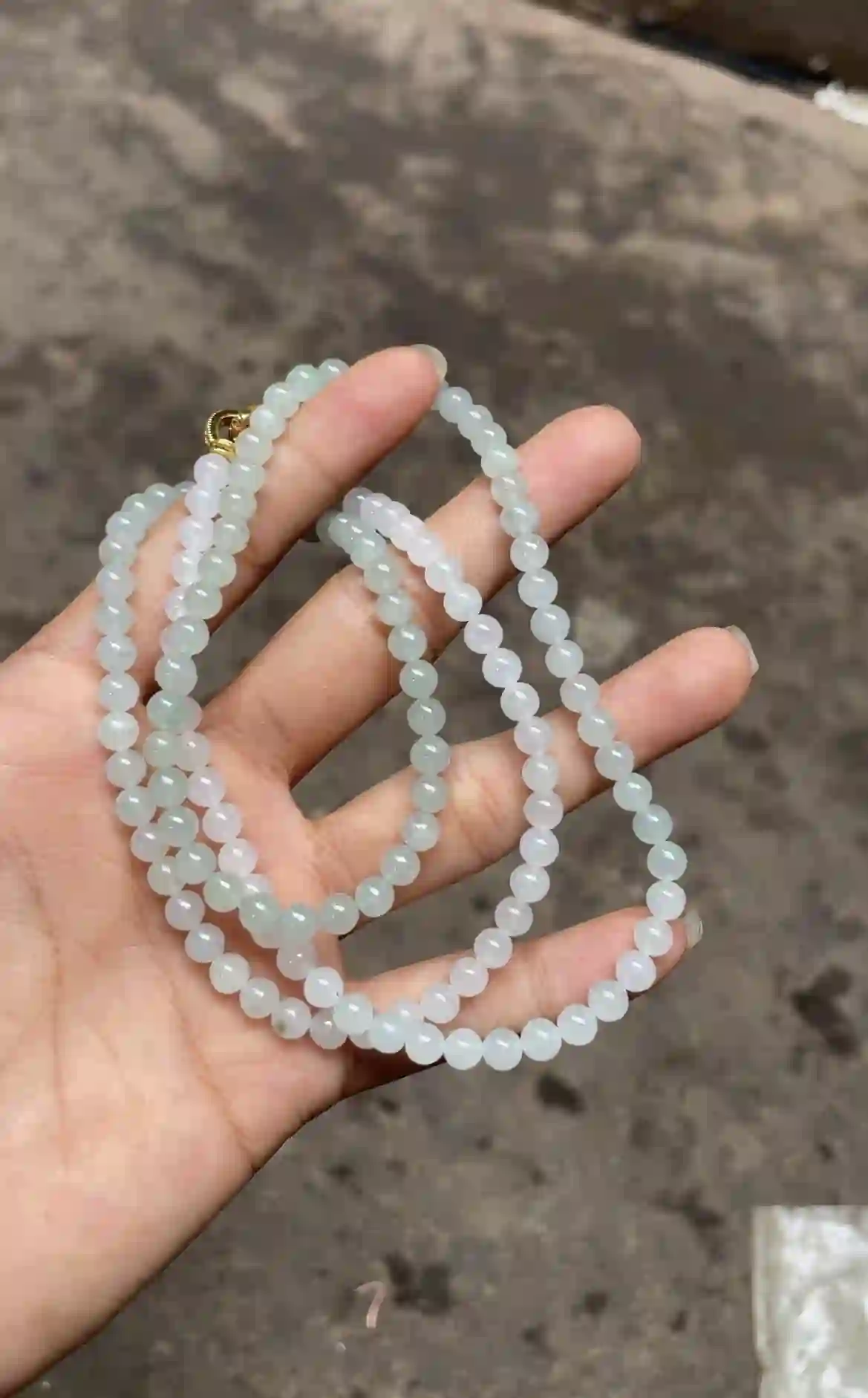 Icy Pale Blue-Green Floating Jade Bead Necklace | Myanmar Jadeite reference #2820008