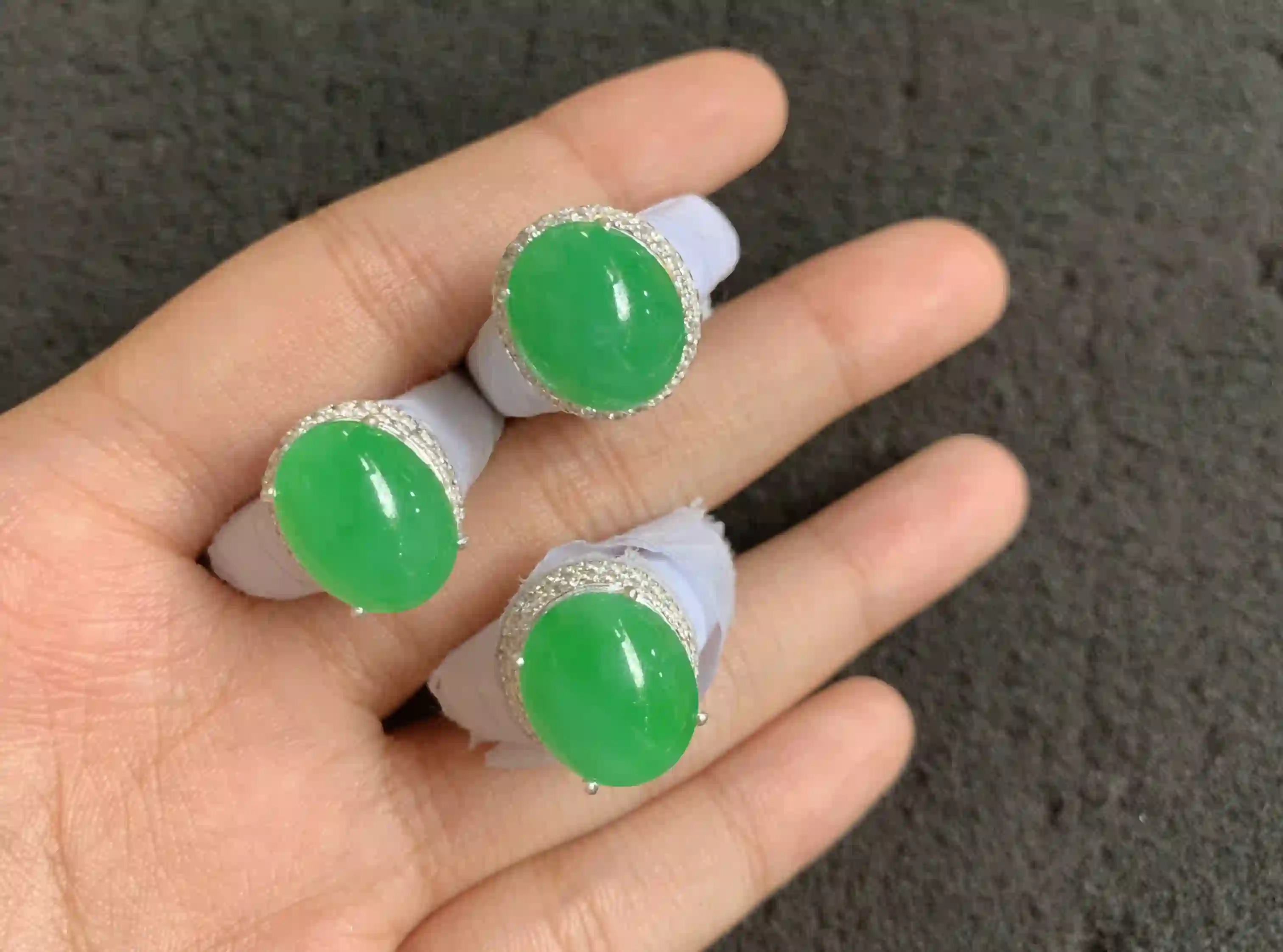  Green Jade Silver Ring , view 2 | Myanmar Jadeite reference #60005