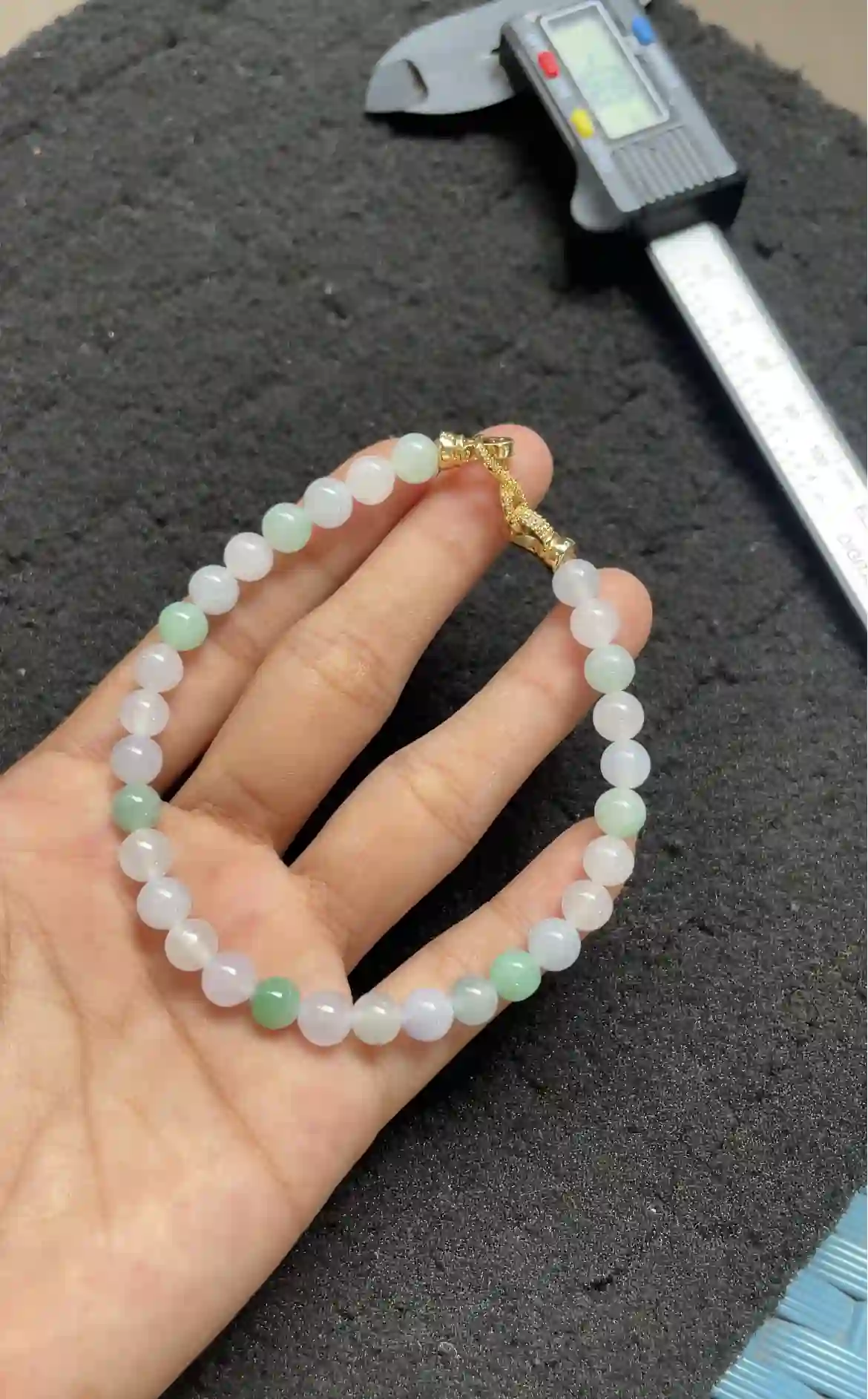 Natural Lavender & Green Jade Beaded Bracelet, view 2 | Myanmar Jadeite reference #2310011