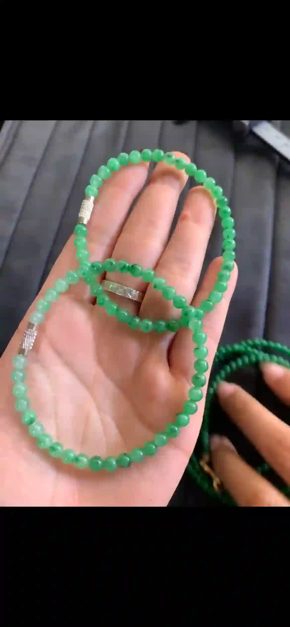  Gradient Green Floating Pattern Jadeite Multi-Layer Bracelet with Silver Accents | Myanmar Jadeite reference #4200001