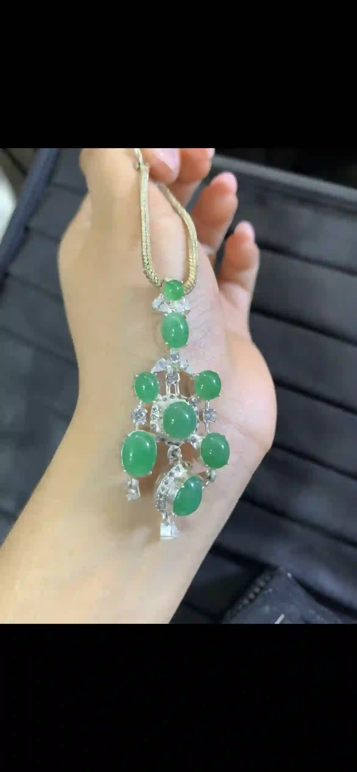  Vibrant Green Jadeite Multi-Stone Cluster Pendant, view 2 | Myanmar Jadeite reference #6960001