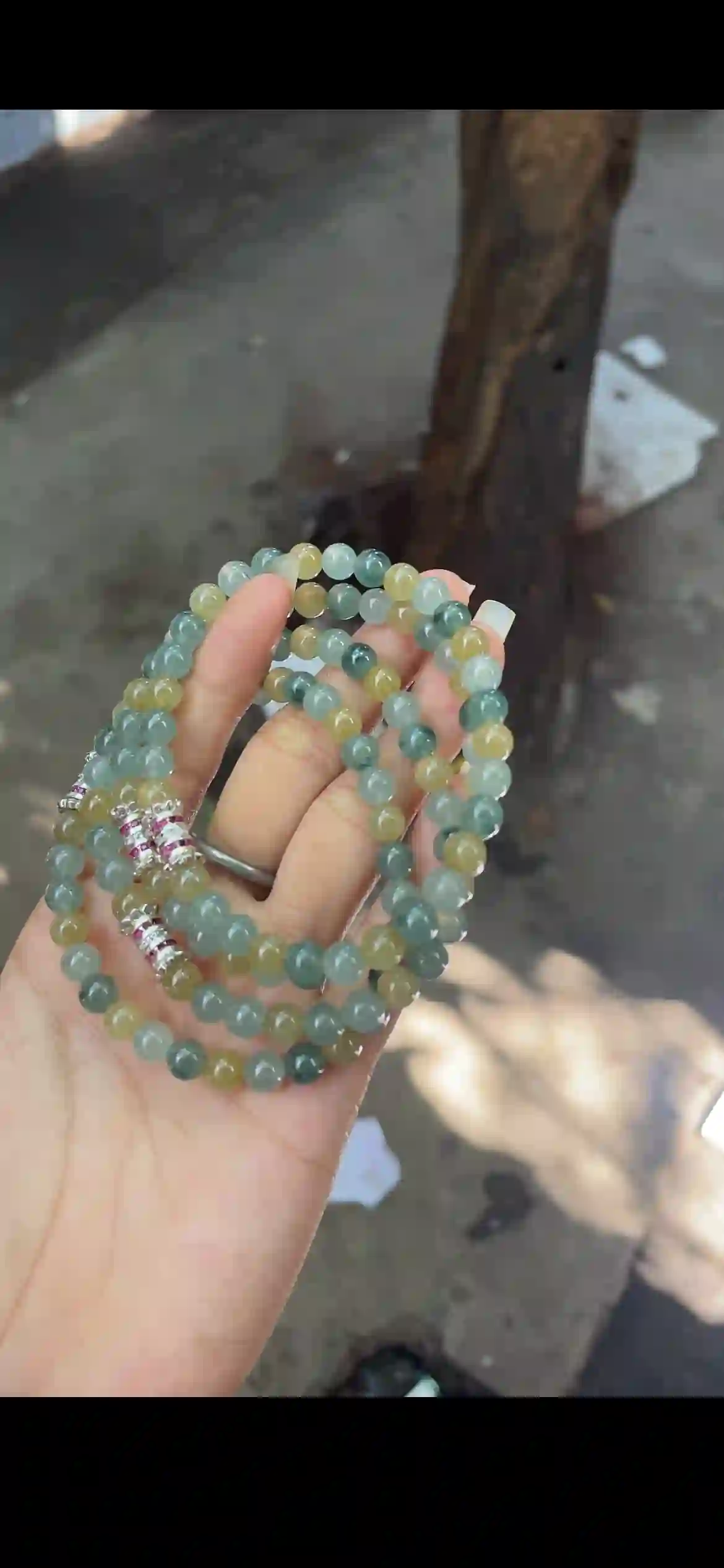 Teal Blue-Green & Honey Yellow Gradient Jade Bead Set with Crystal & Ruby Accent Spacers — 3 Strands, view 2 | Myanmar Jadeite reference #21600001