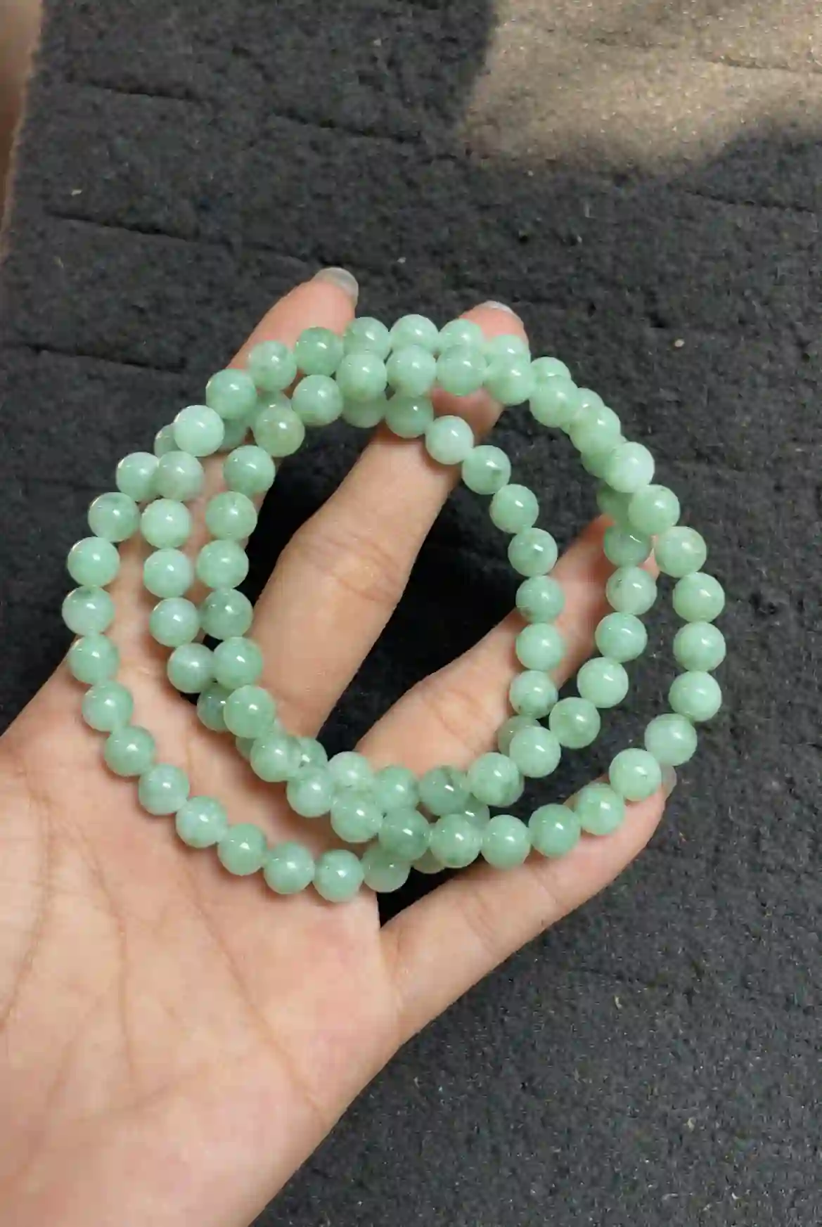   Icy Green Floating Pattern Jadeite Long Beaded Necklace, view 2 | Myanmar Jadeite reference #3870002