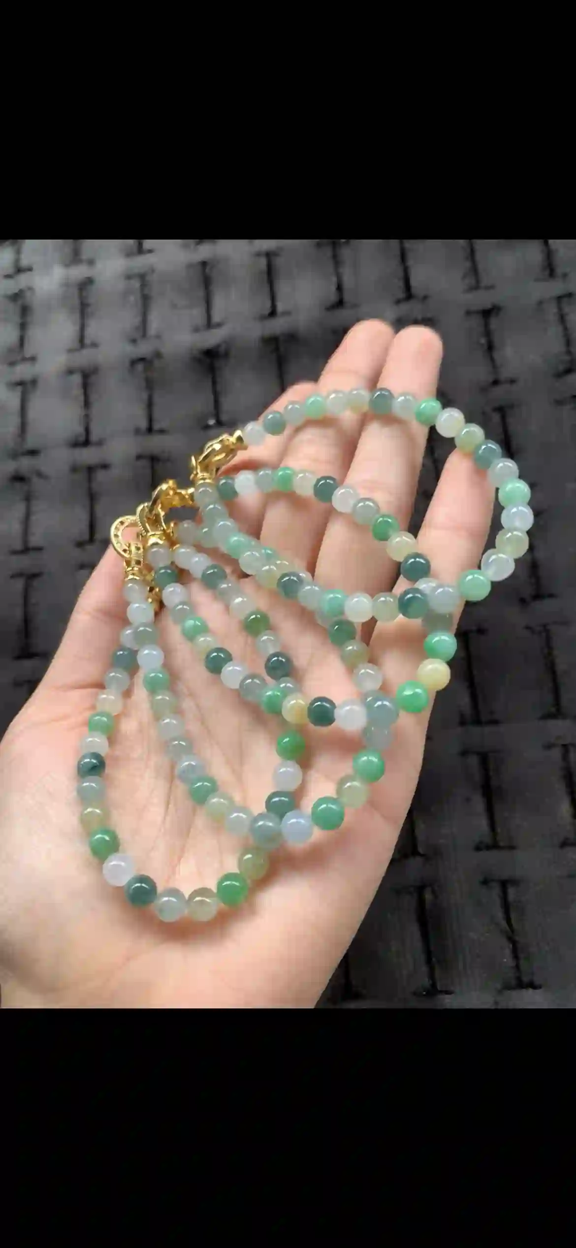 Set of Four Gradient Multitone Jade Beaded Bracelets with Premium Gold Clasps, view 2 | Myanmar Jadeite reference #23250001