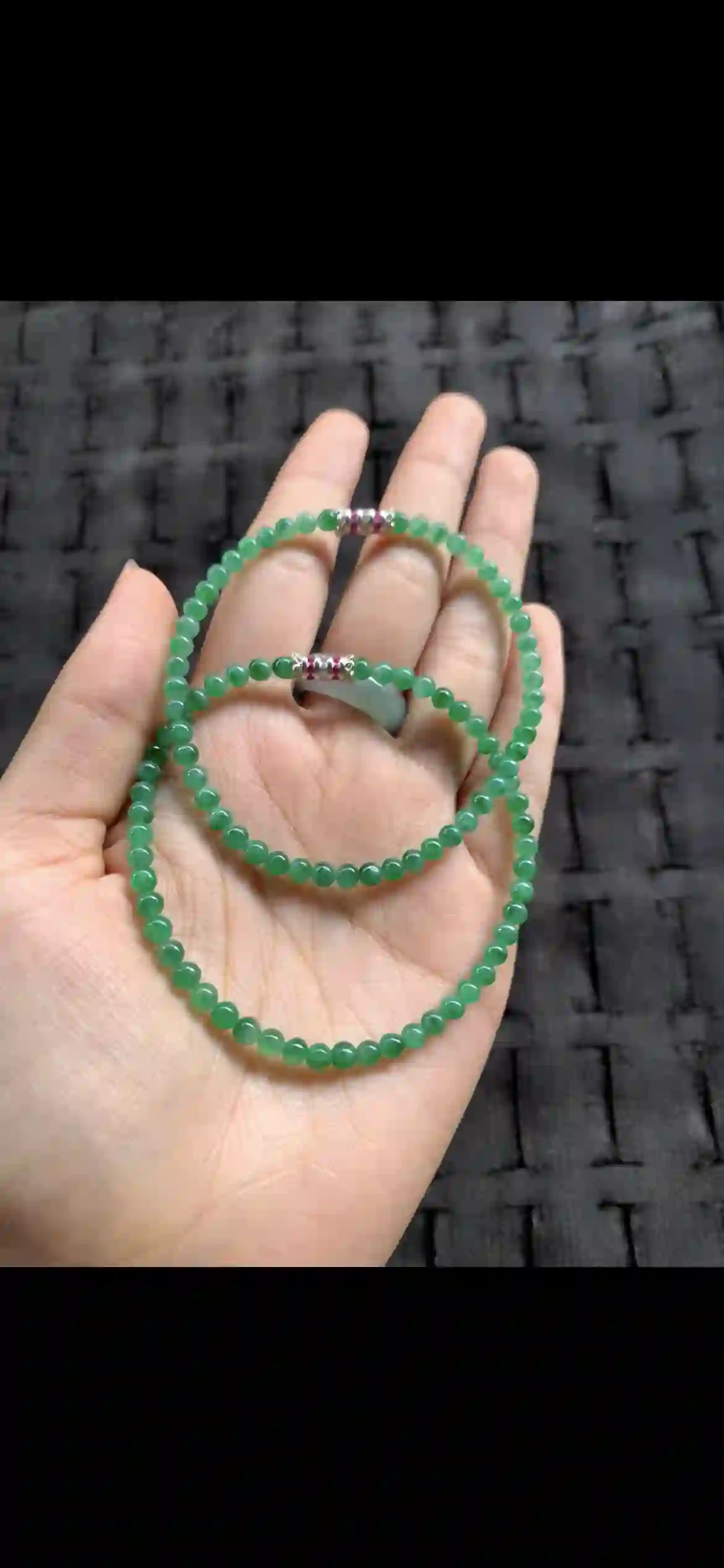 Fine Bright Green Beaded Bracelet & Necklace Set, view 2 | Myanmar Jadeite reference #24480001