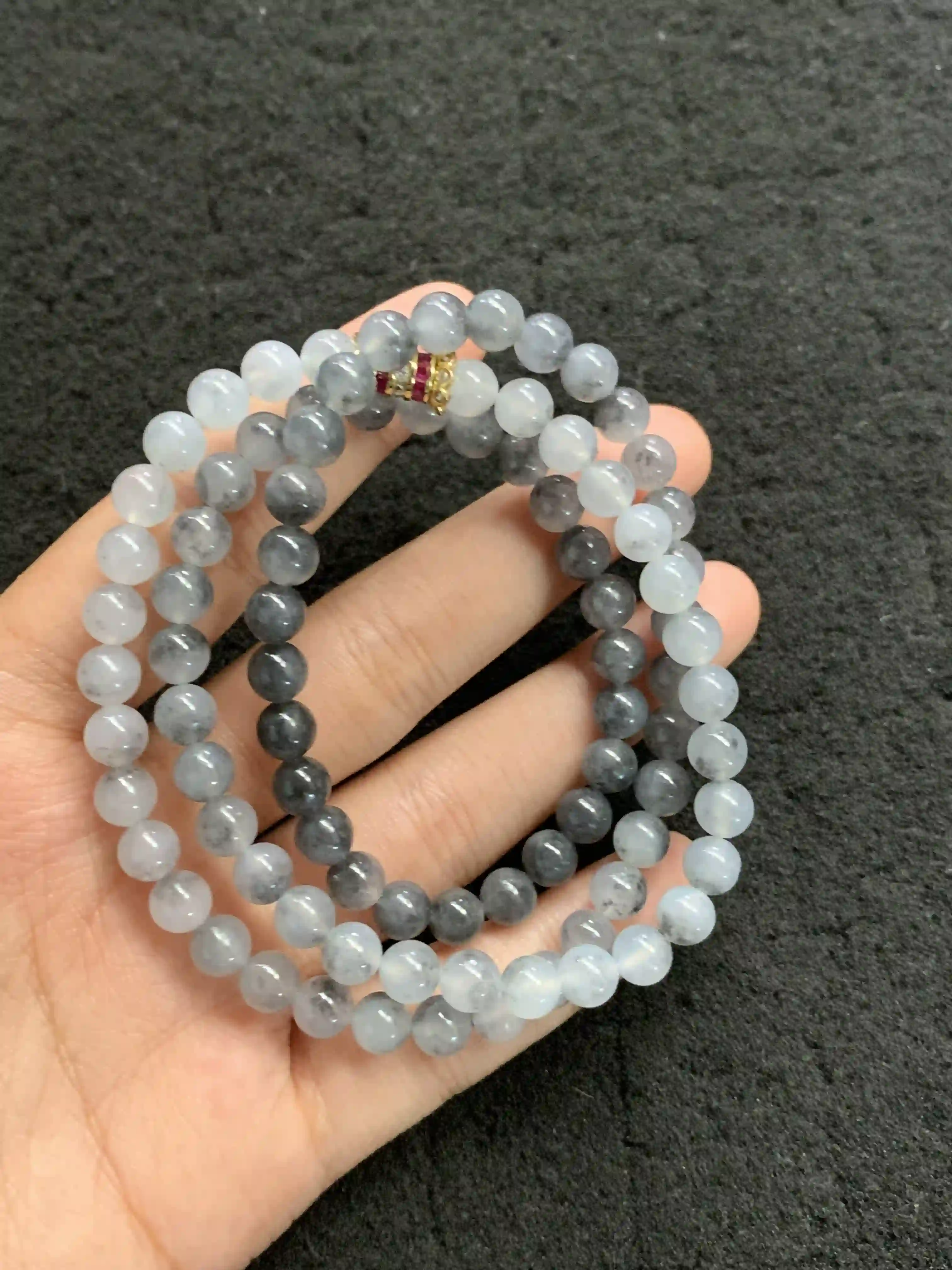  Natural Black & White Jade Bead Necklace, view 2 | Myanmar Jadeite reference #1830004