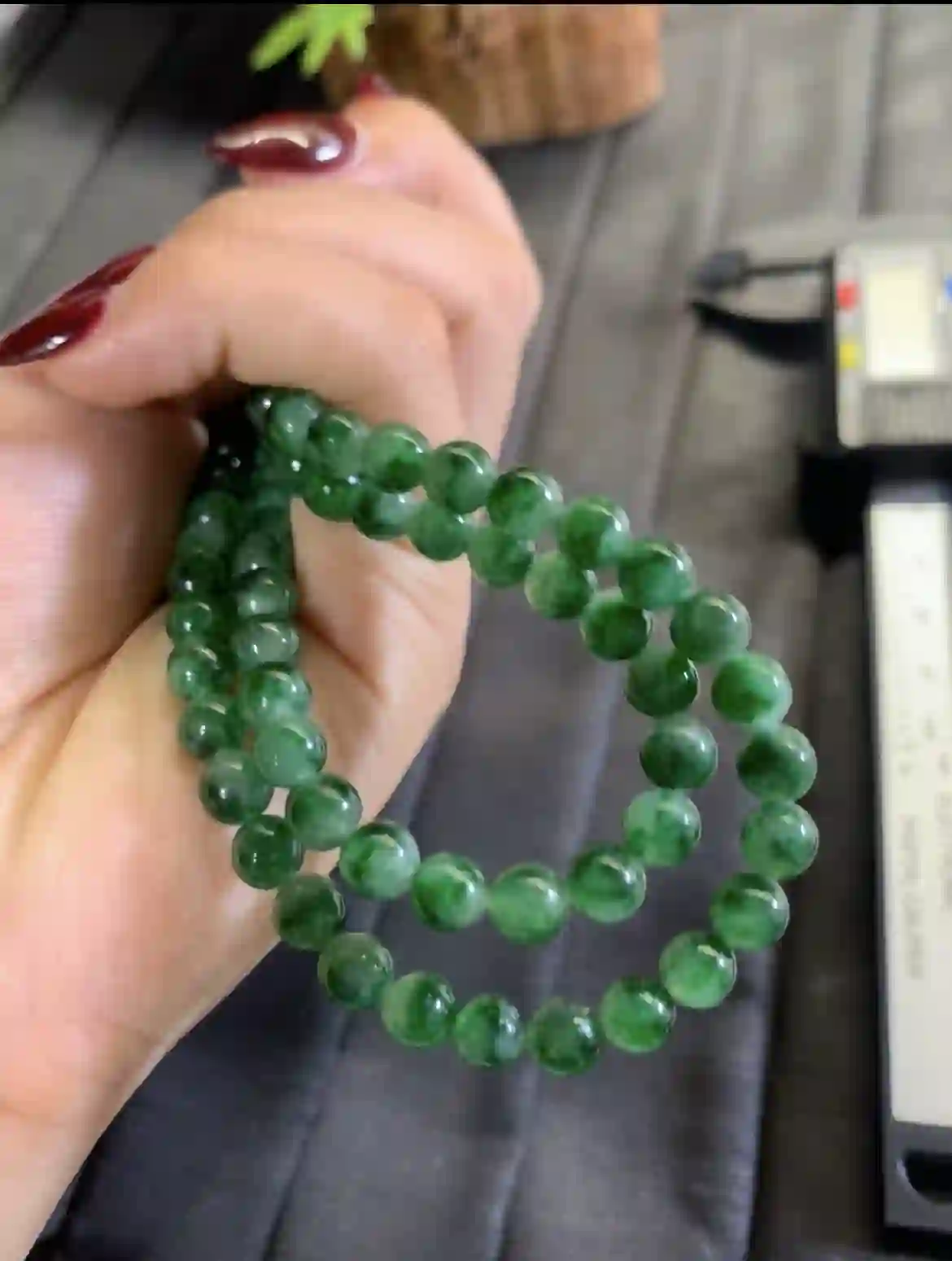 Deep Emerald Green Floating Pattern Jade Bead Necklace, view 2 | Myanmar Jadeite reference #2820004
