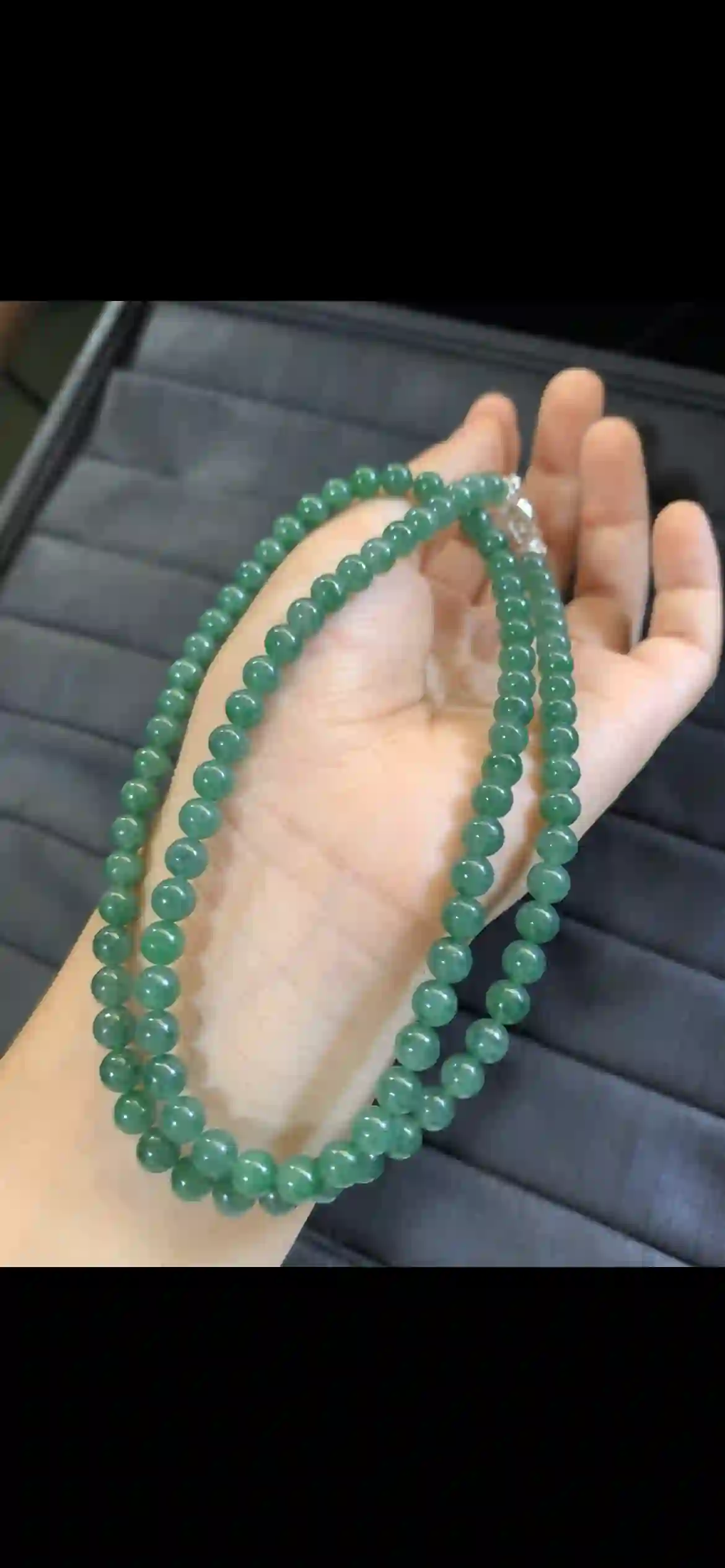 Natural Icy Olive Green Jadeite Bead Necklace | Myanmar Jadeite reference #6930002