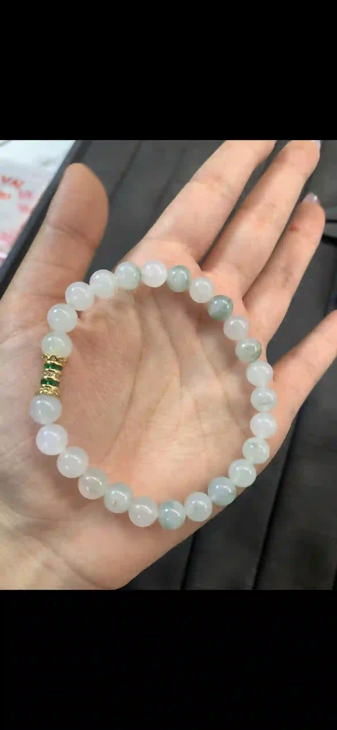 cy Floating Green Jadeite Round Bead Bracelet | Myanmar Jadeite reference #10560001