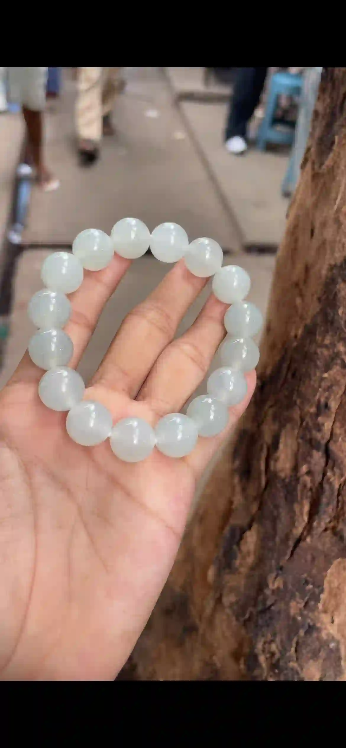 Large Icy Translucent Pale Celadon Jadeite Bead Bracelet | Myanmar Jadeite reference #8880001