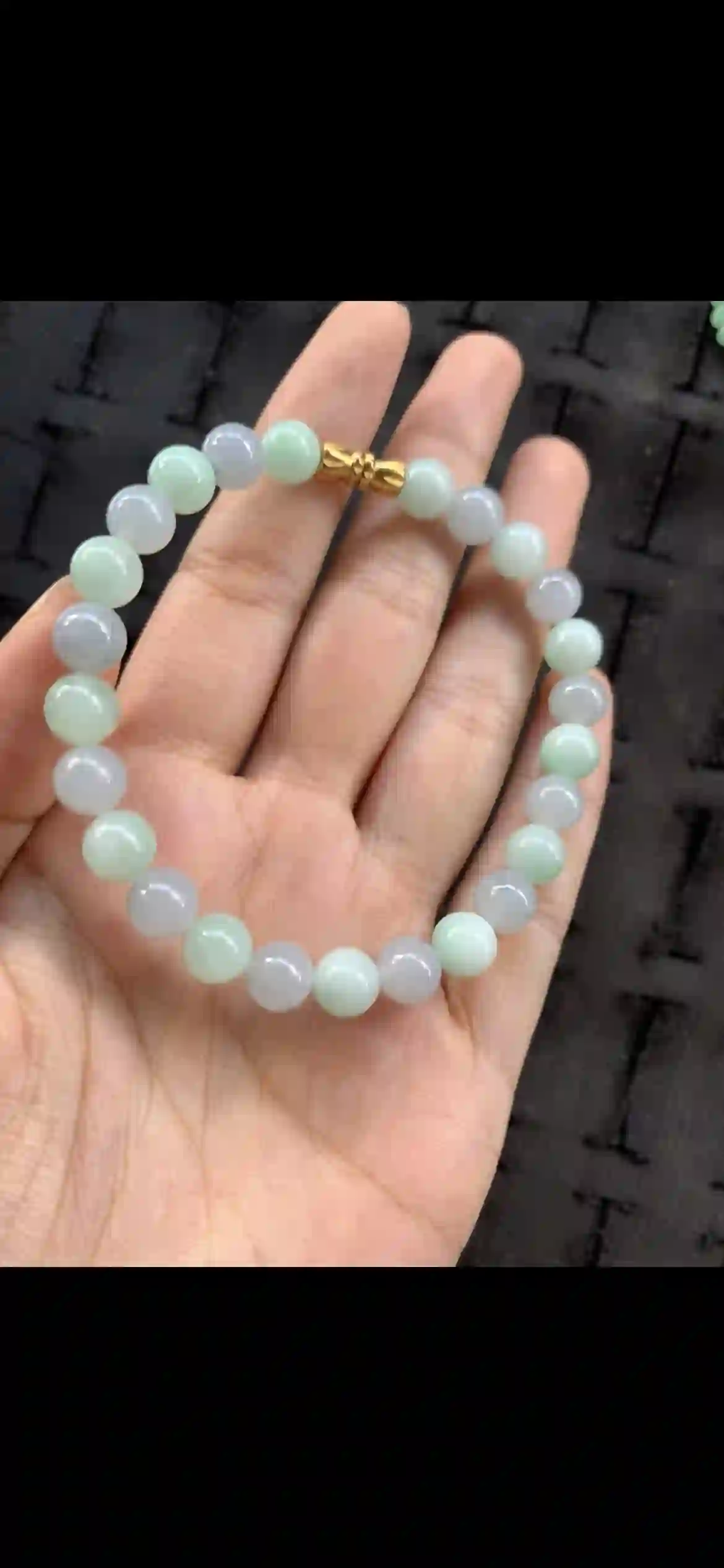 Pale Lavender & Mint Green Jade Bead Bracelet with Gold Clasp, view 2 | Myanmar Jadeite reference #21690001