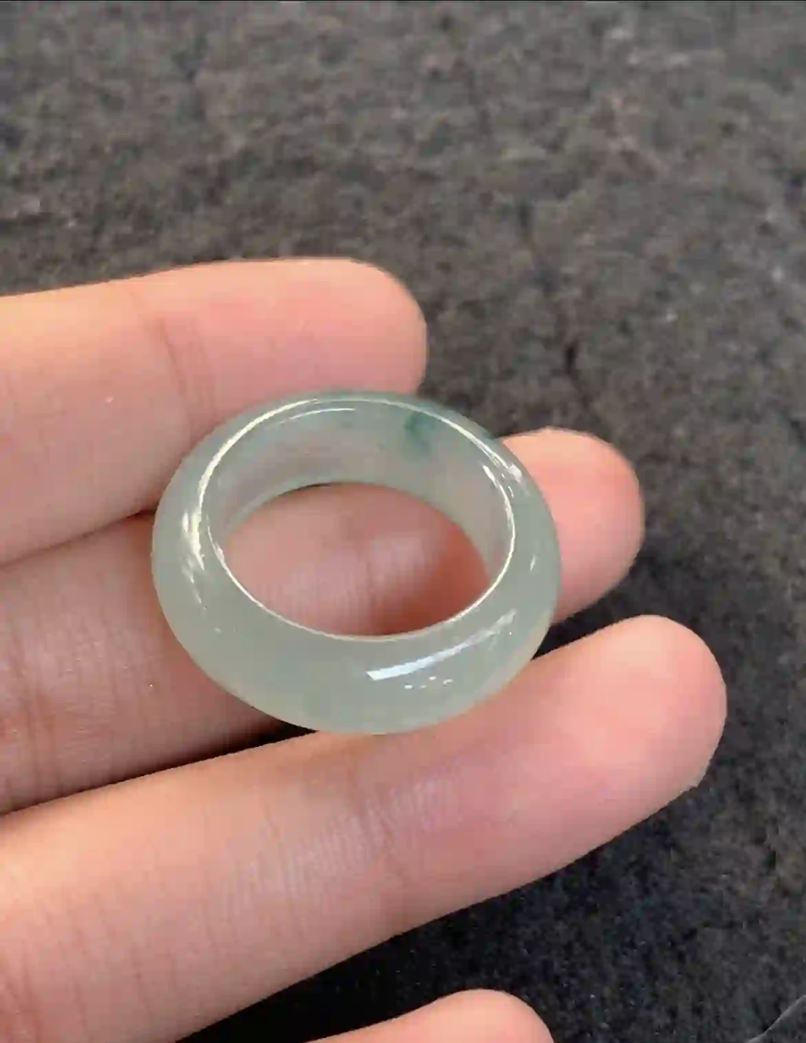 Translucent Light Green Jadeite Ring with Bluish Flecks, view 2 | Myanmar Jadeite reference #1320001