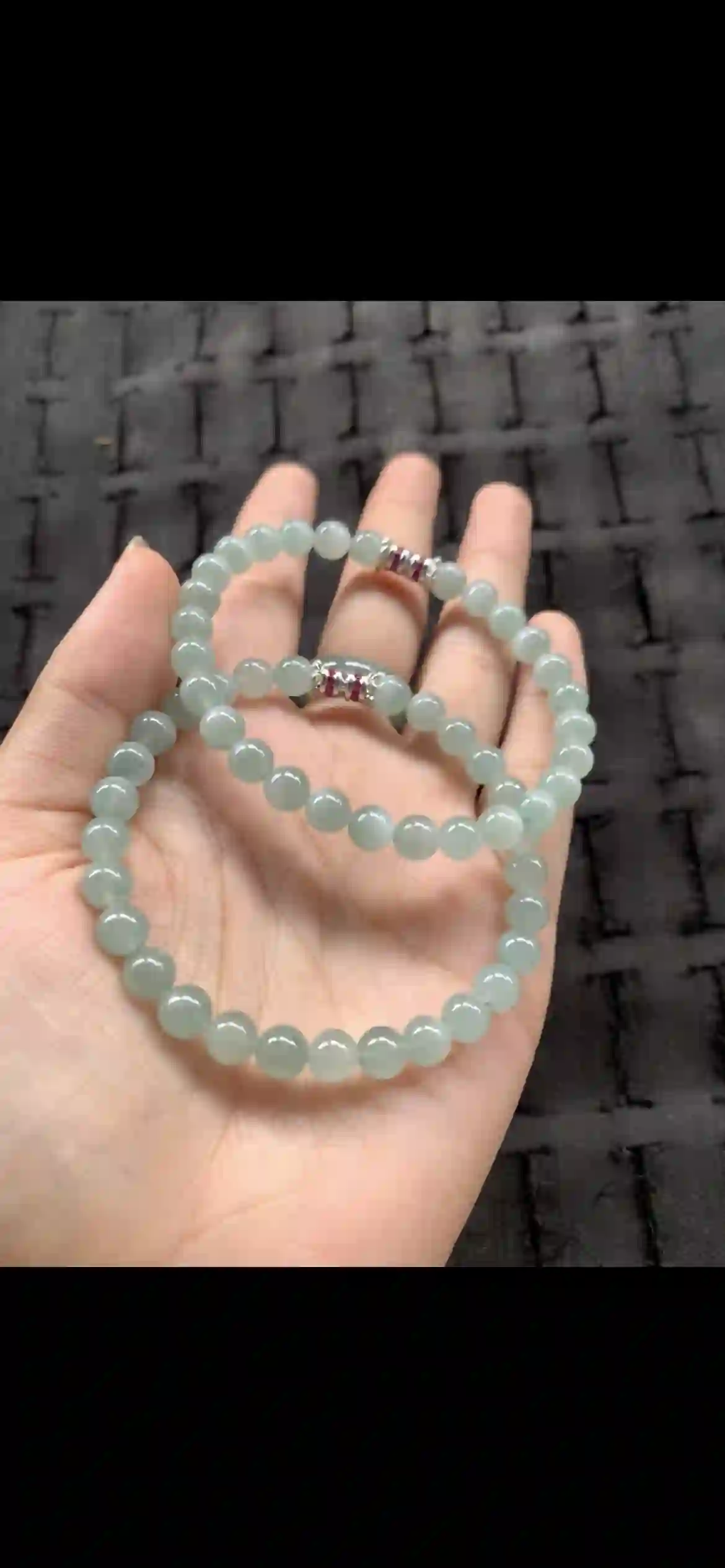 Soft Pale Green Translucent Jade Beaded Bracelet / Strand, view 2 | Myanmar Jadeite reference #25110001