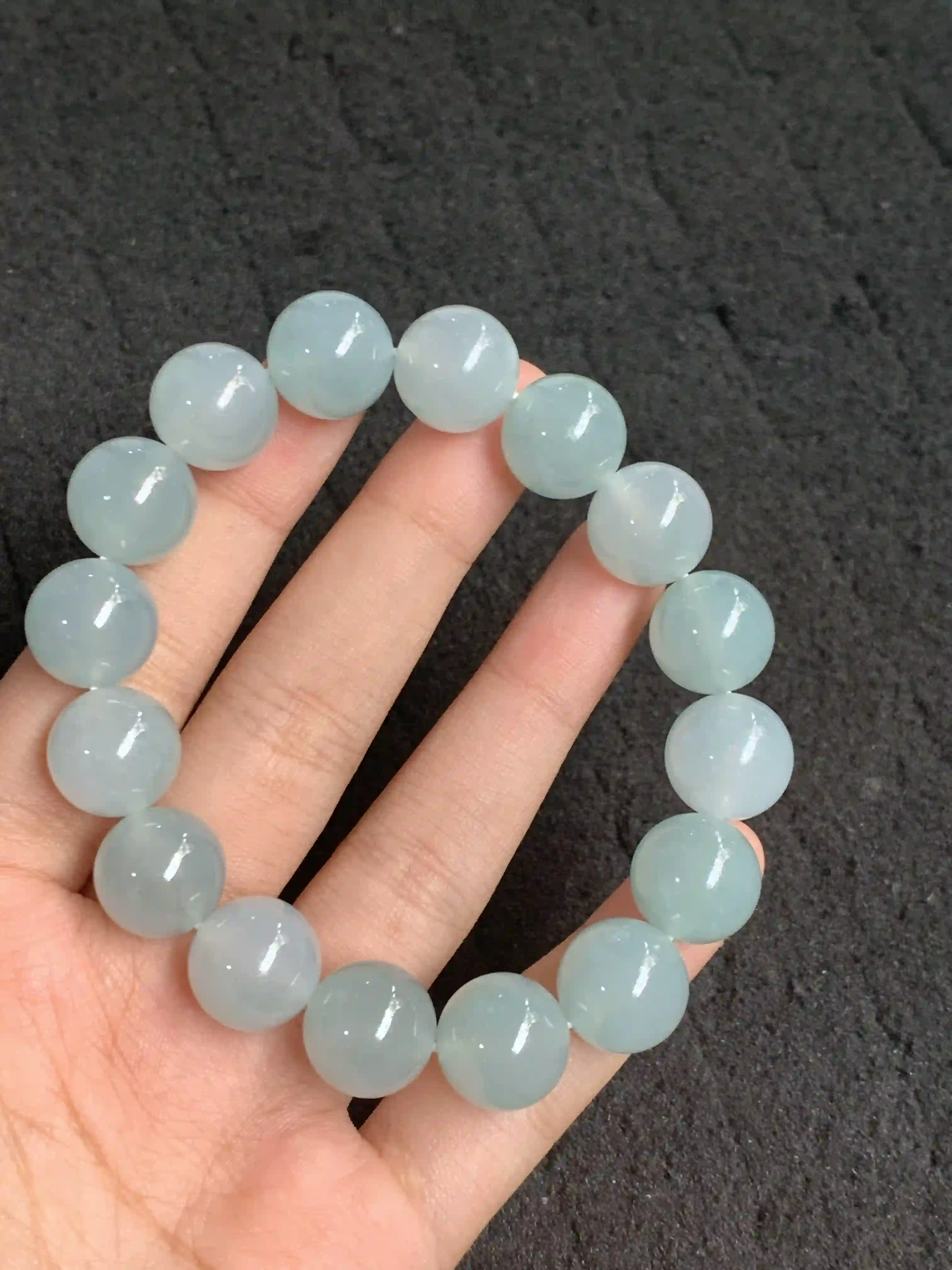 Light Blue-Grey Jadeite Beaded Stretch Bracelet, view 2 | Myanmar Jadeite reference #990005