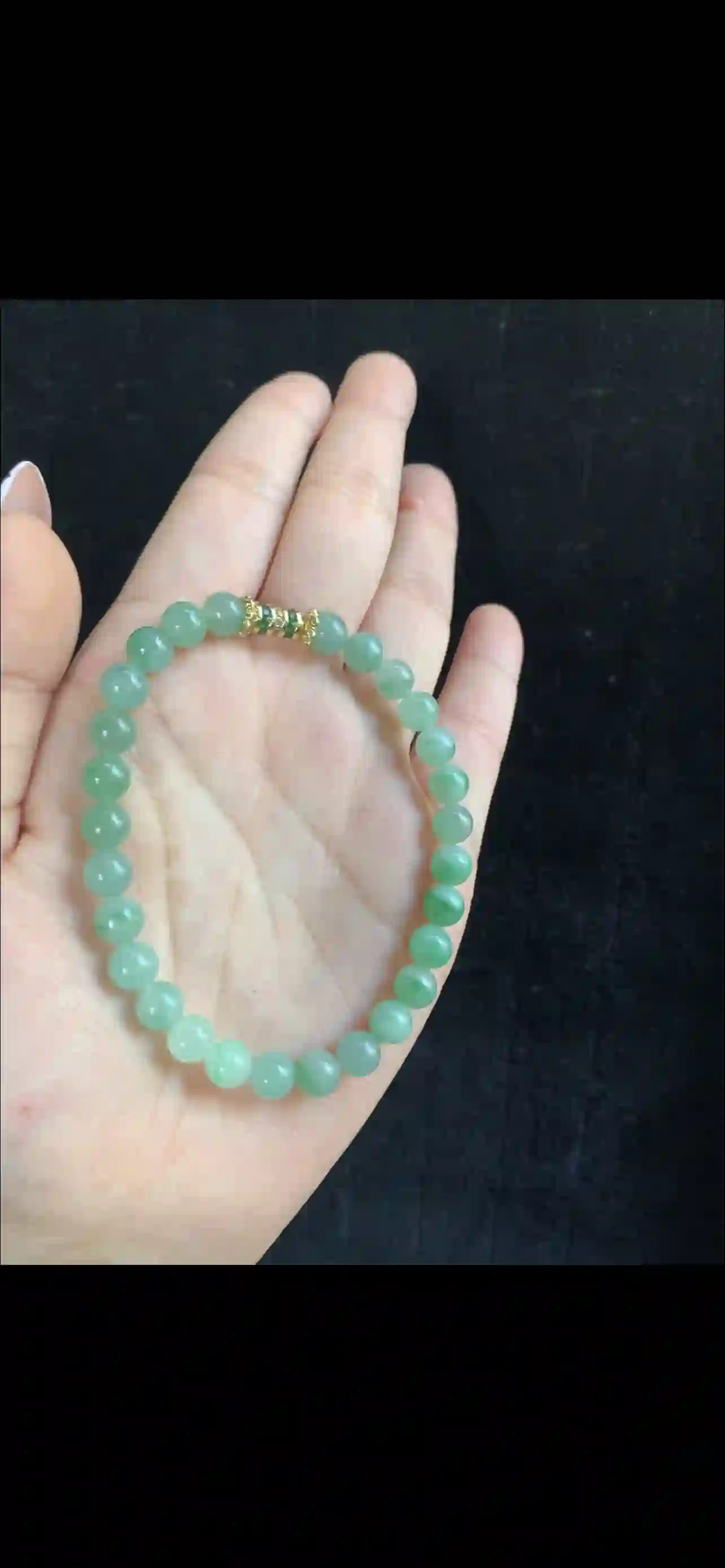 Genuine Grade A Jadeite Beaded Charm Bracelet – Translucent Green Jade with Gold Gemstone Barrel Spacer | Myanmar Jadeite reference #37410002